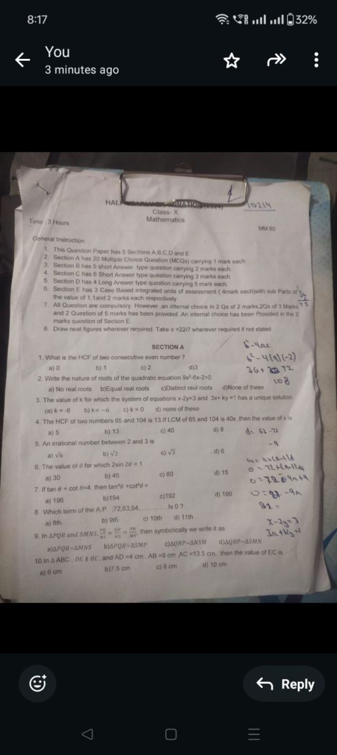 8:17
You
3 minutes ago
⋆ ↔
:
    
1. This Question Paper has 5 Section