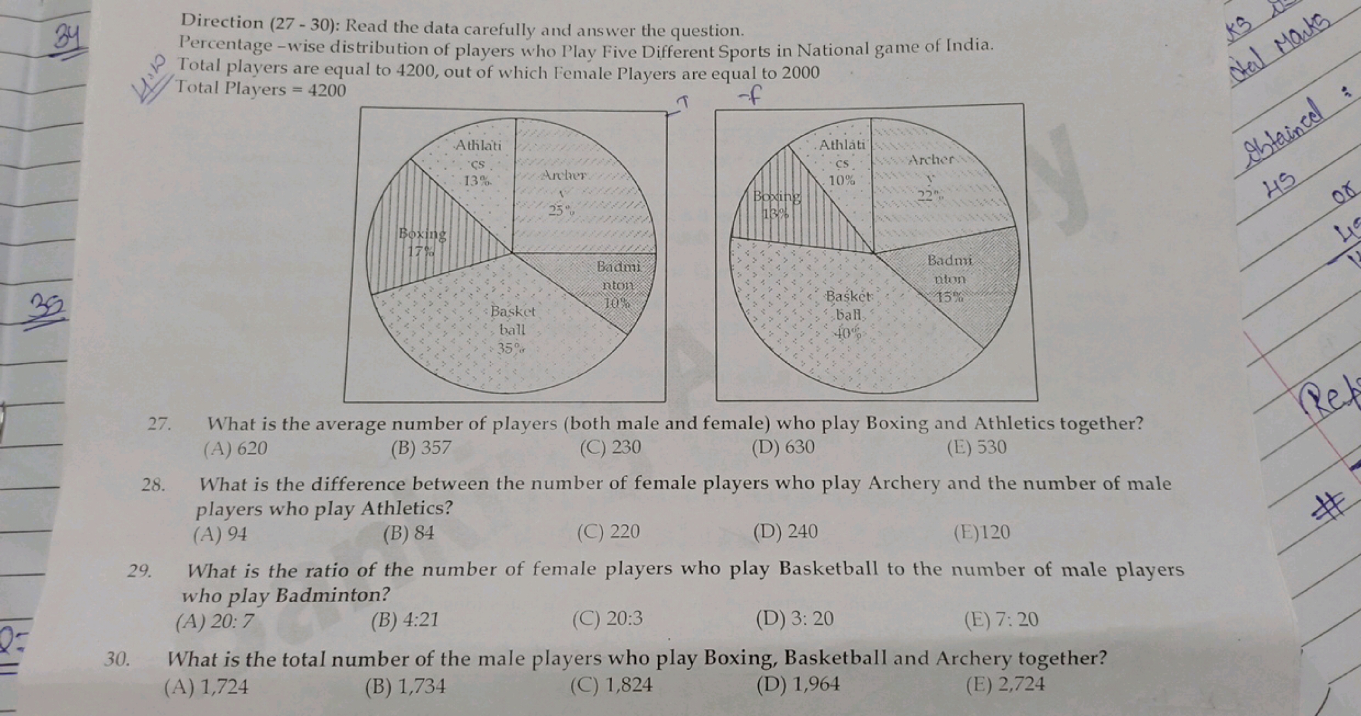 30
34
Boxing
17%
Athlati
CS
13%
Archer
1
25%
Direction (27-30): Read t