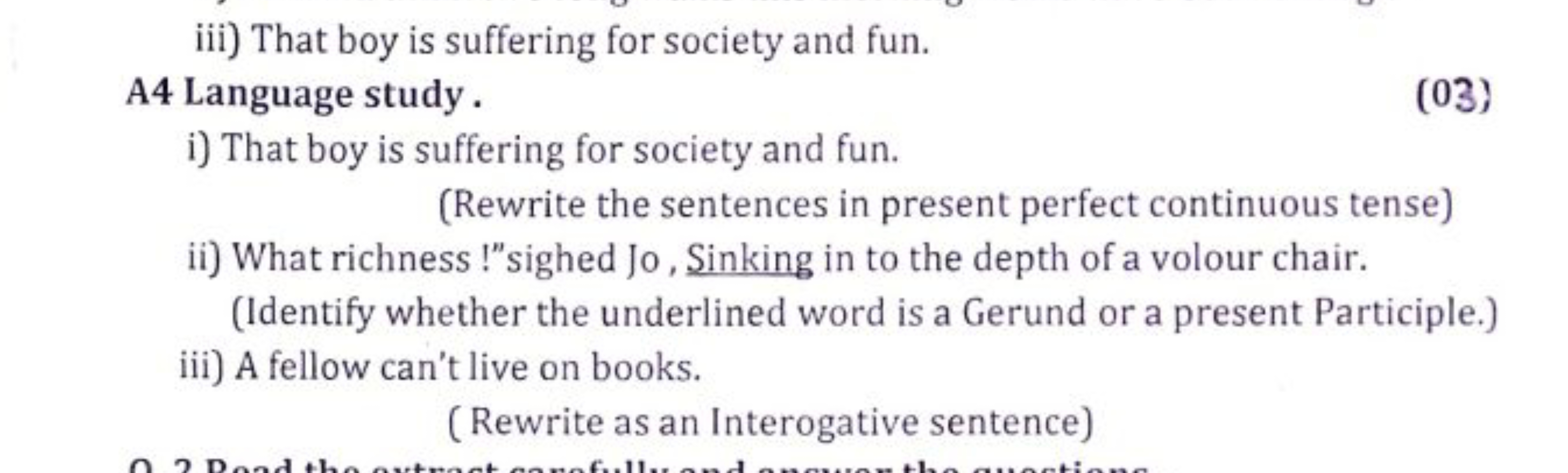 iii) That boy is suffering for society and fun.

A4 Language study .
(