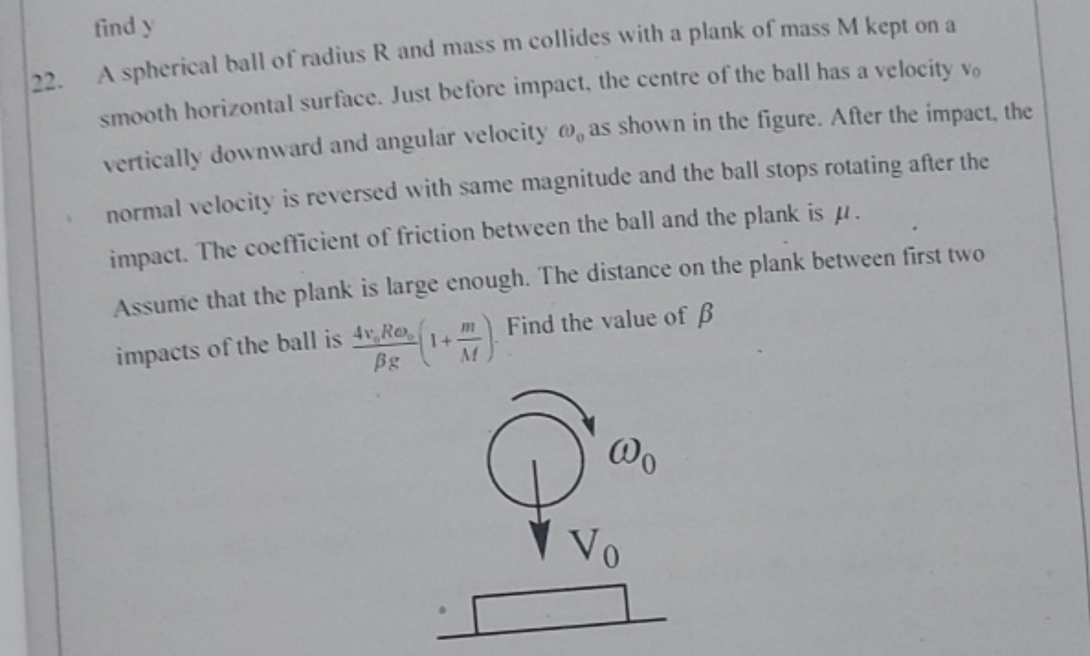 22. A spherical ball of radius R and mass m collides with a plank of m