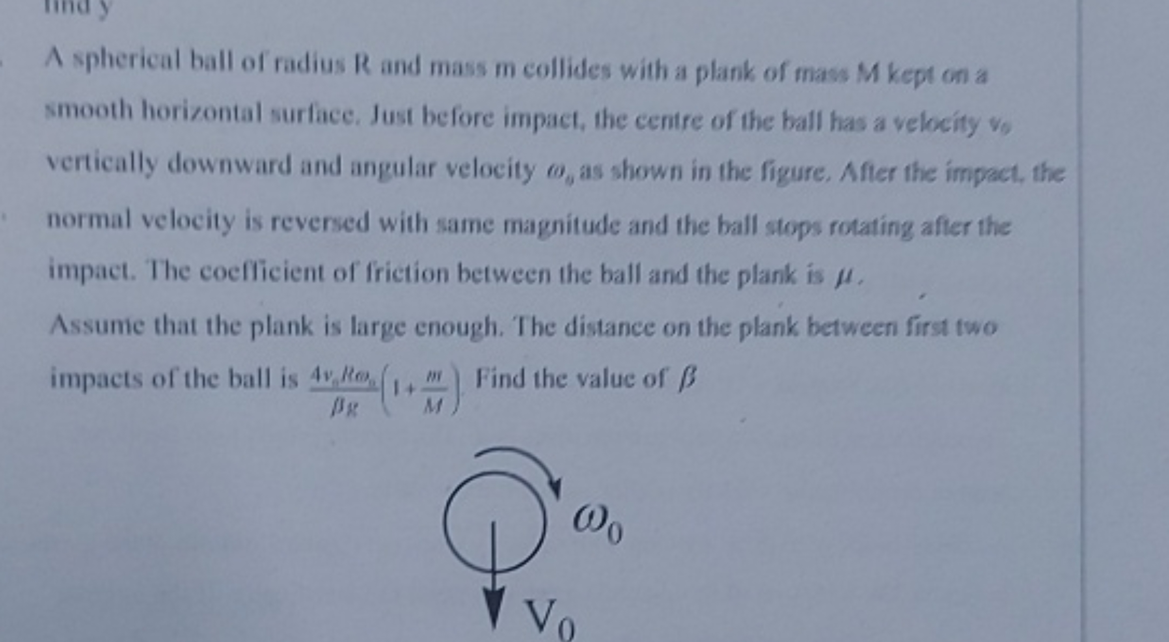 A spherical ball of radius R and mass m collides with a plank of mass 