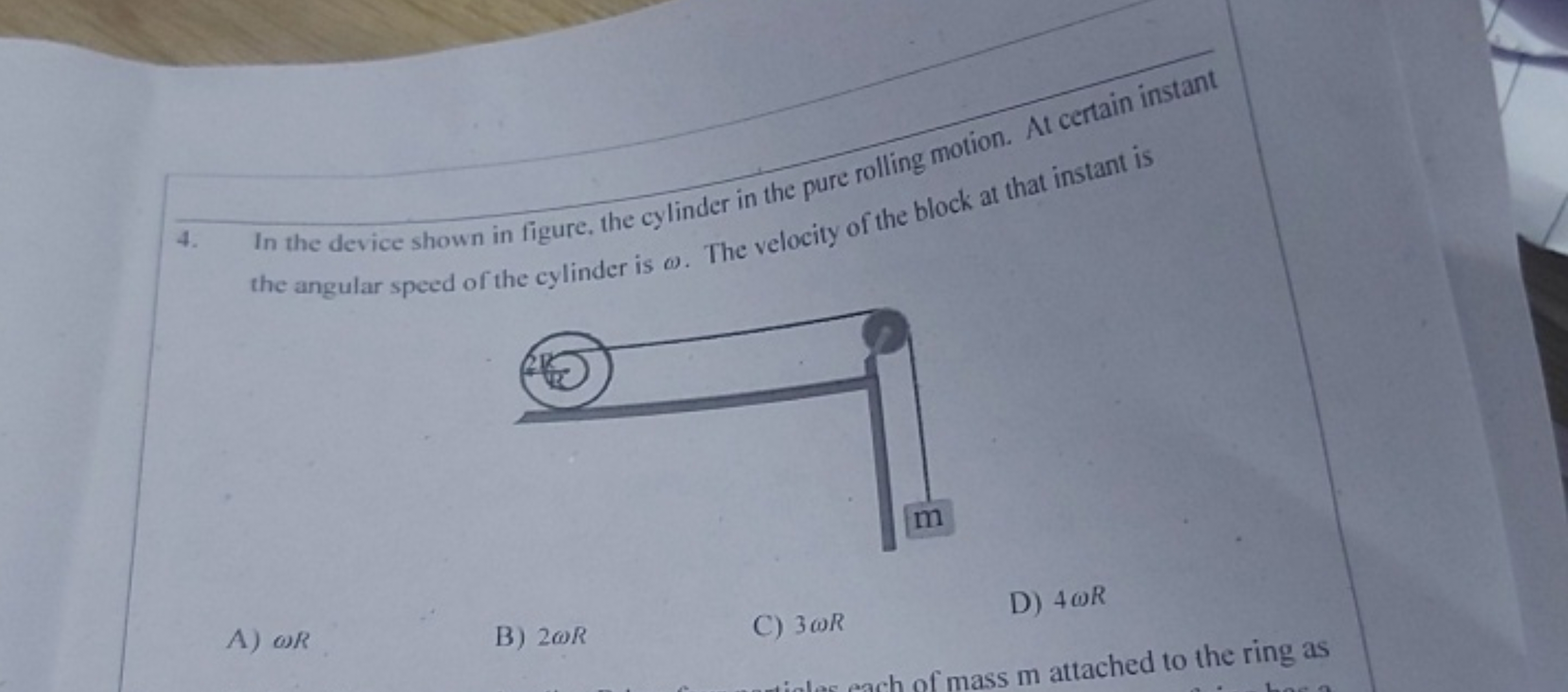 4. In the device shown in figure, the cylinder in the pure rolling mot