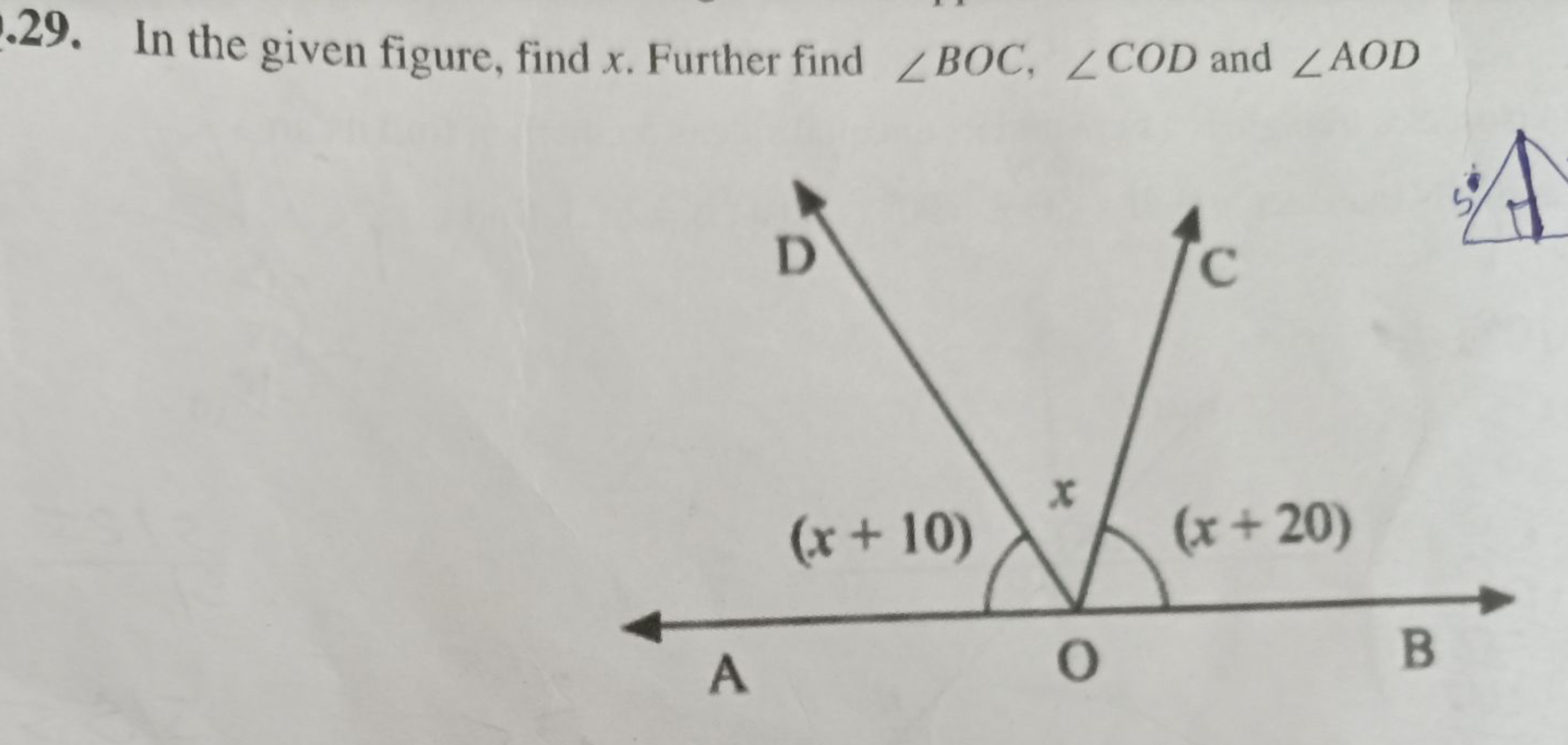 1.29. In the given figure, find x. Further find BOC, COD and AOD
D
A
x