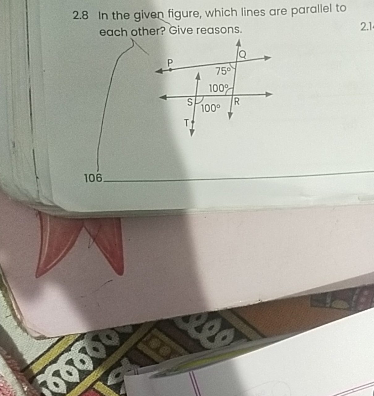 2.8 In the given figure, which lines are parallel to each other? Give 