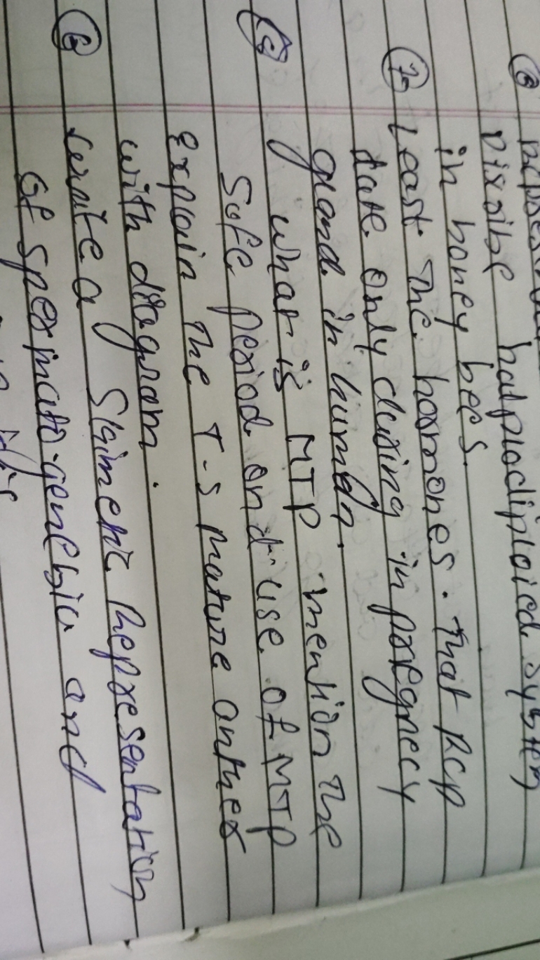 Dircibe halplodiploied in boney bees.
(7) Least the hormones. That RCP