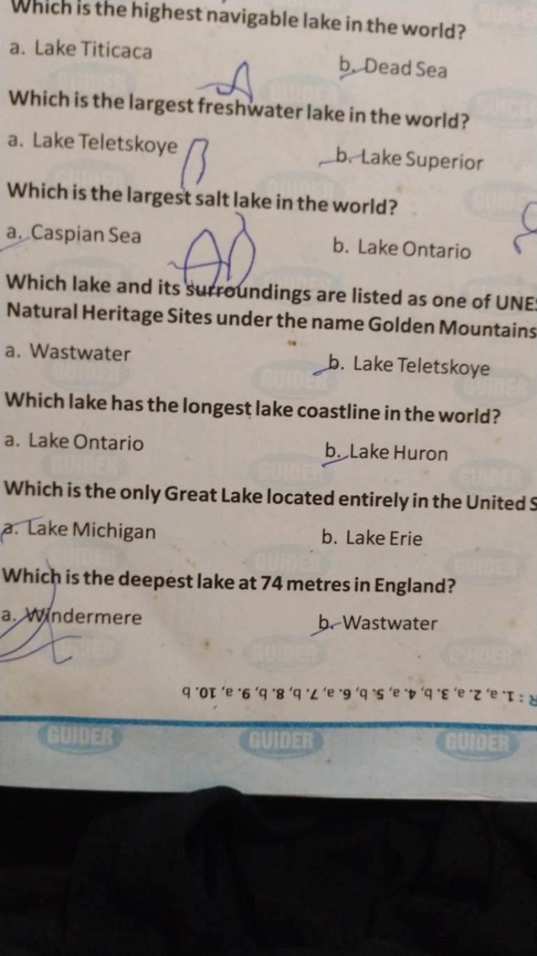 Which is the highest navigable lake in the world?
a. Lake Titicaca
b. 