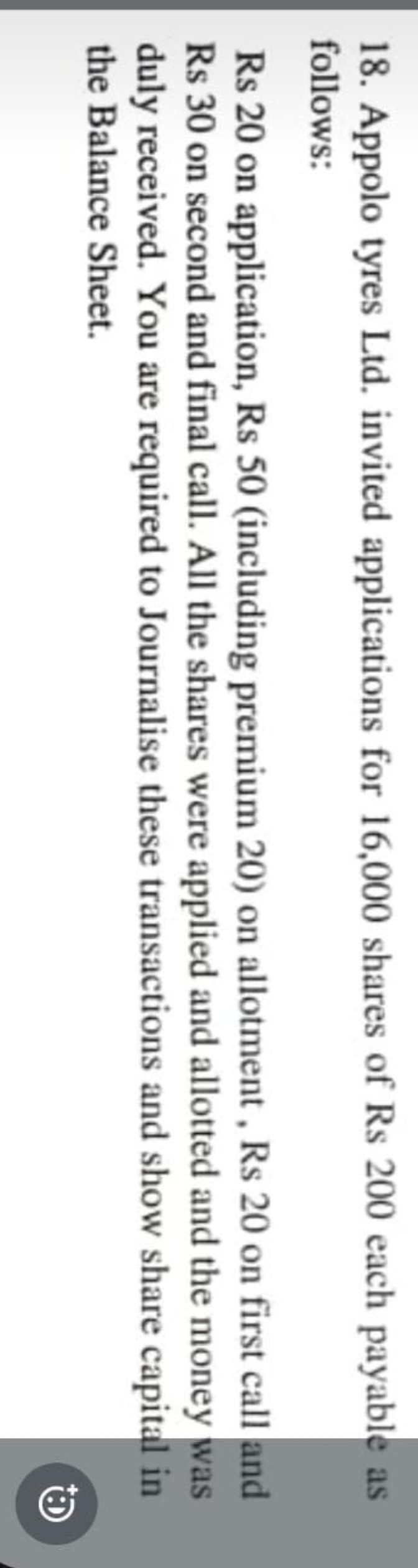 18. Appolo tyres Ltd. invited applications for 16,000 shares of Rs 200