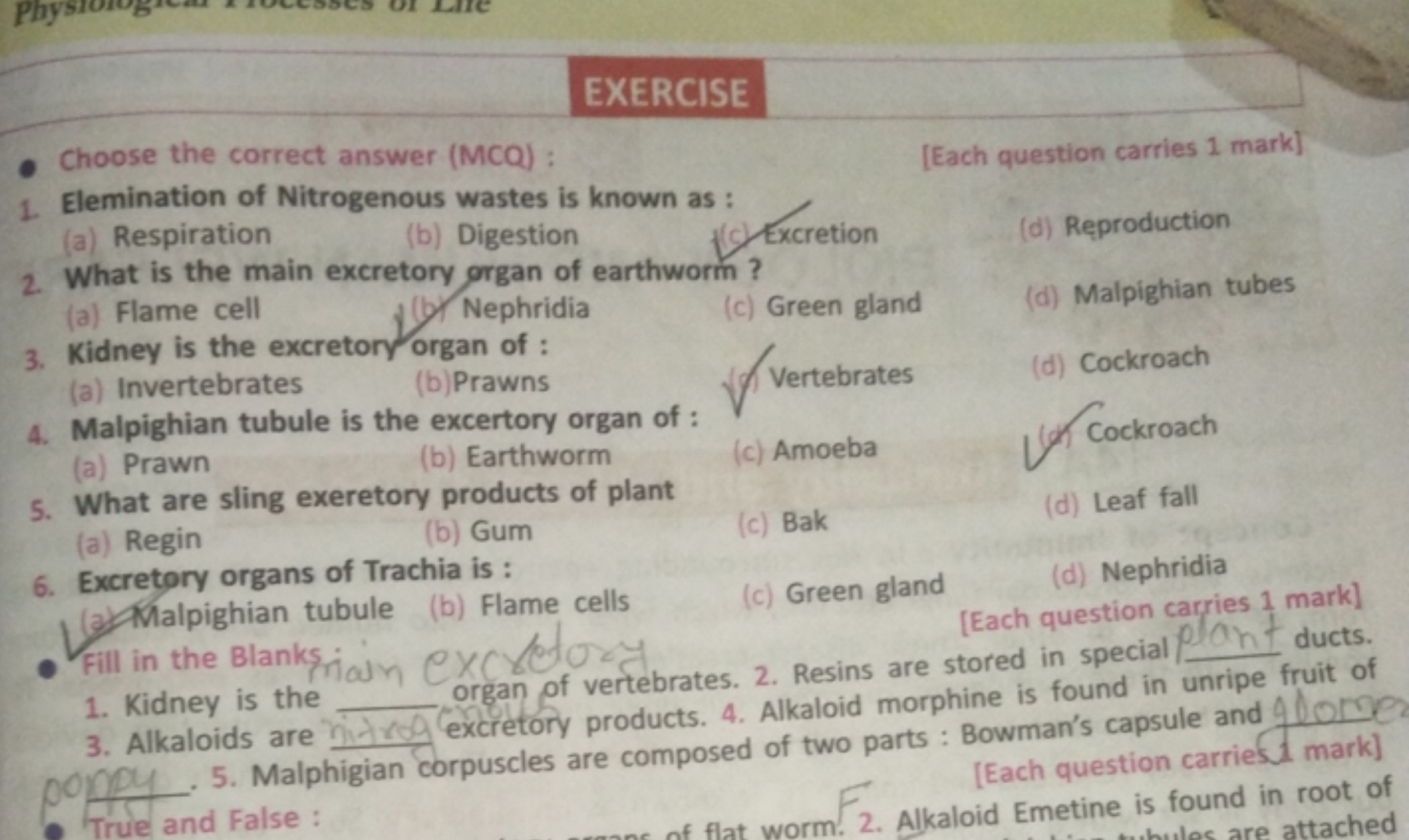 EXERCISE
- Choose the correct answer (MCQ) :
[Each question carries 1 