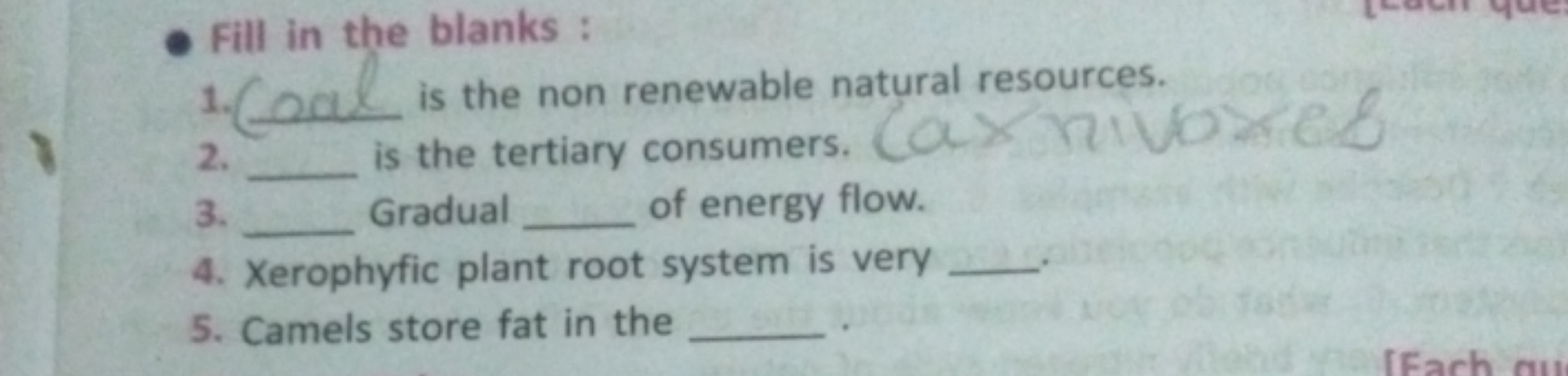 - Fill in the blanks :
1.  is the non renewable natural resources.
2. 