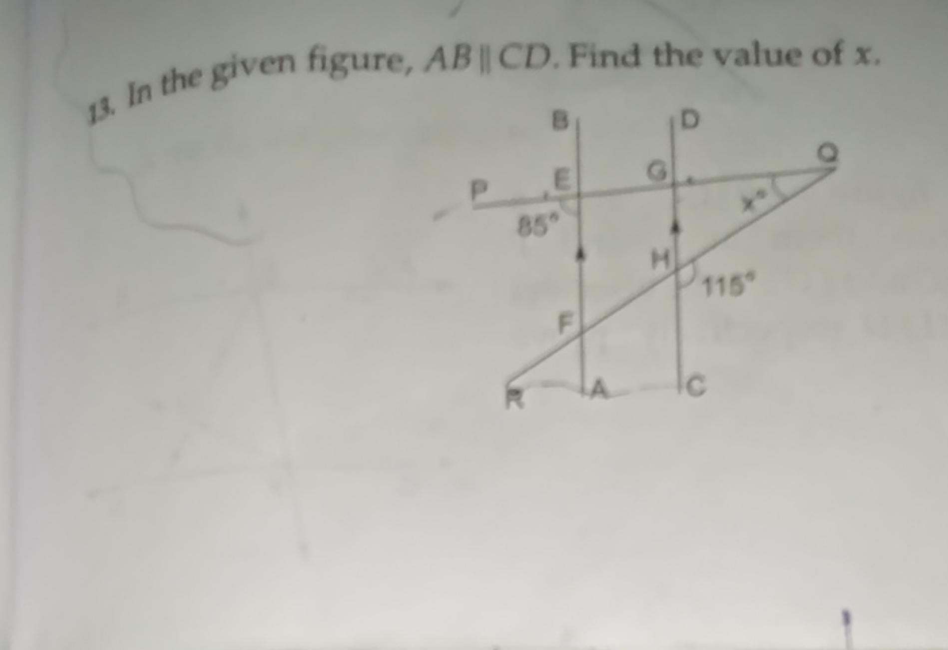 19. In the given figure, AB∥CD. Find the value of x.