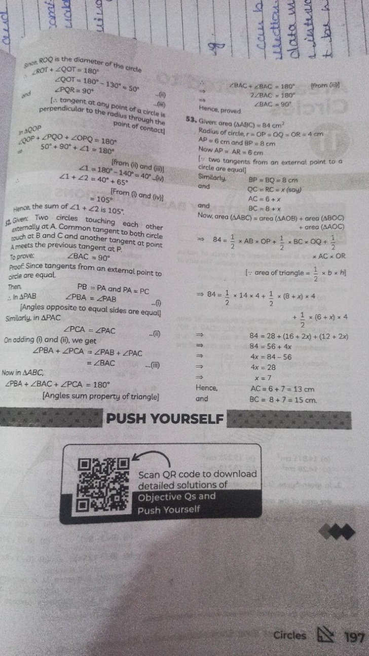 ance. ROQ is the diameter of the circle
∠ROT+∠QOT=180∘
and
∠QOT=180∘−1