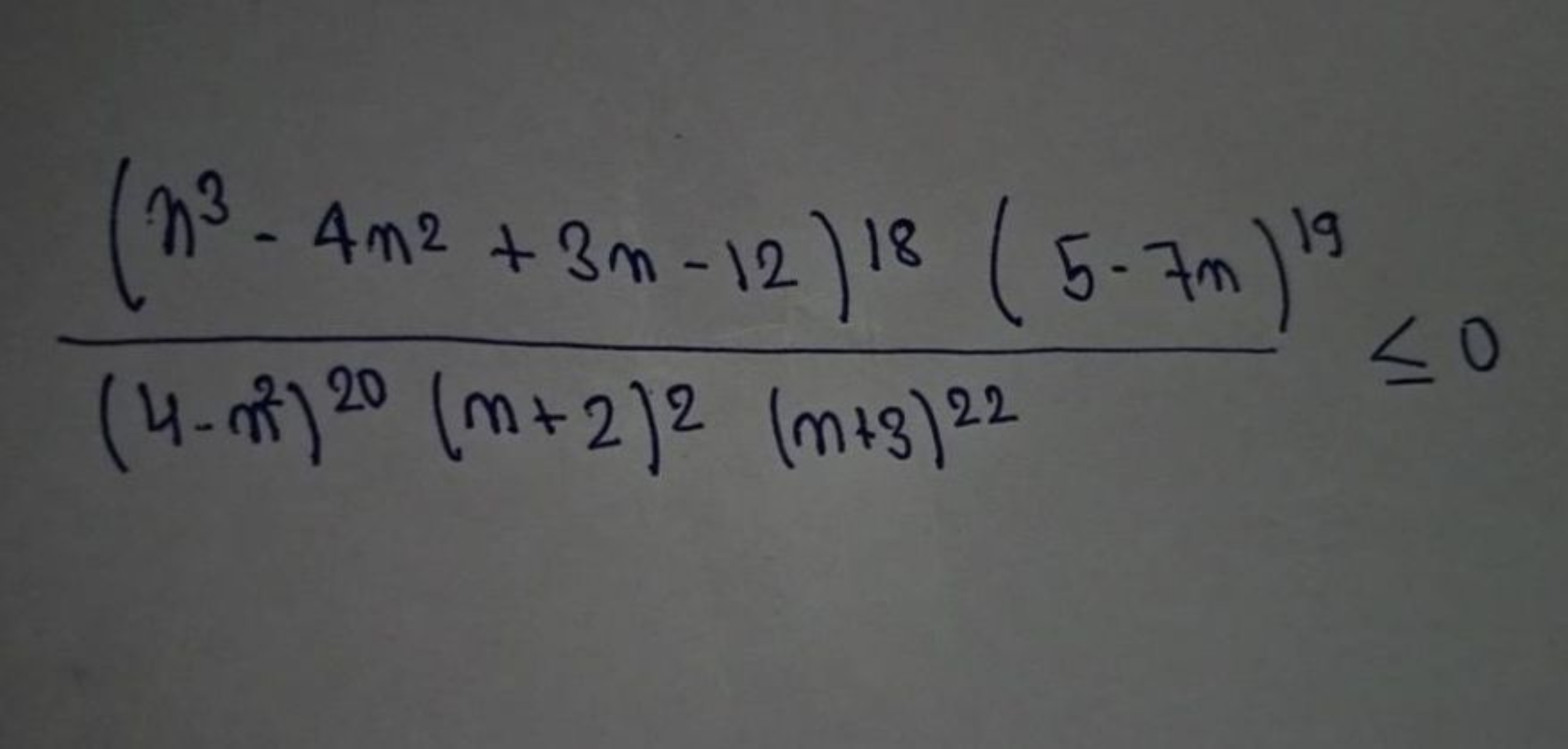 (4−n2)20(n+2)2(n+3)22(n3−4n2+3n−12)18(5−7n)19​≤0