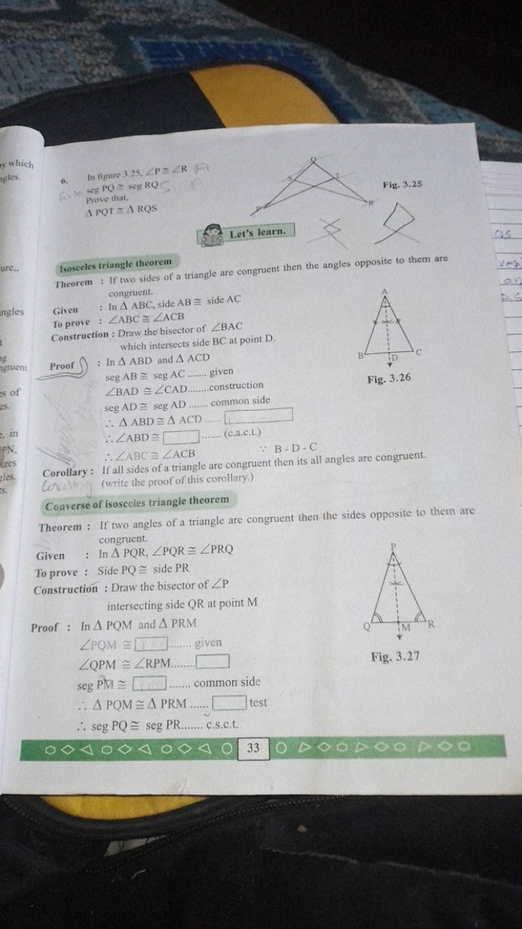 o. In figure 3.25,∠P⊈∠R segPQ≥segRQC

Fig. 3.25 Prove that.
△PQT∼△RQS
