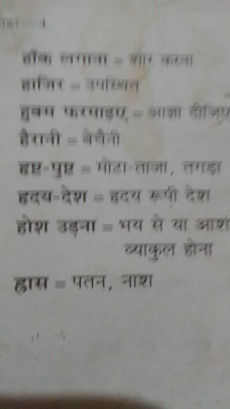 होंक लनाना = को० करना हानिध = वात्यिन
हुवा फर्याइय = जान्ञा कीजाए
हैसन