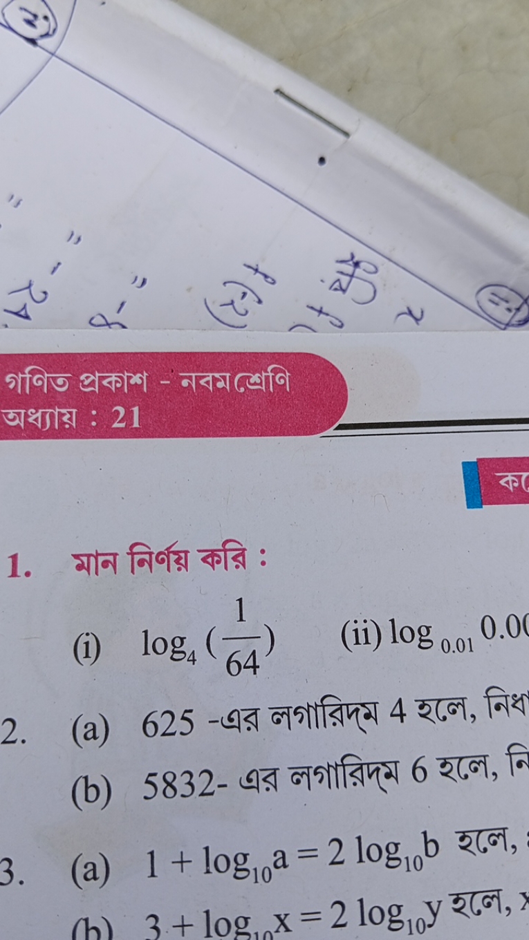 গণिত প্রকাশ - बবমঙ্রেণি
অध्याয় : 21
1. মাन निर्वয় করি :
(i) log4​(64