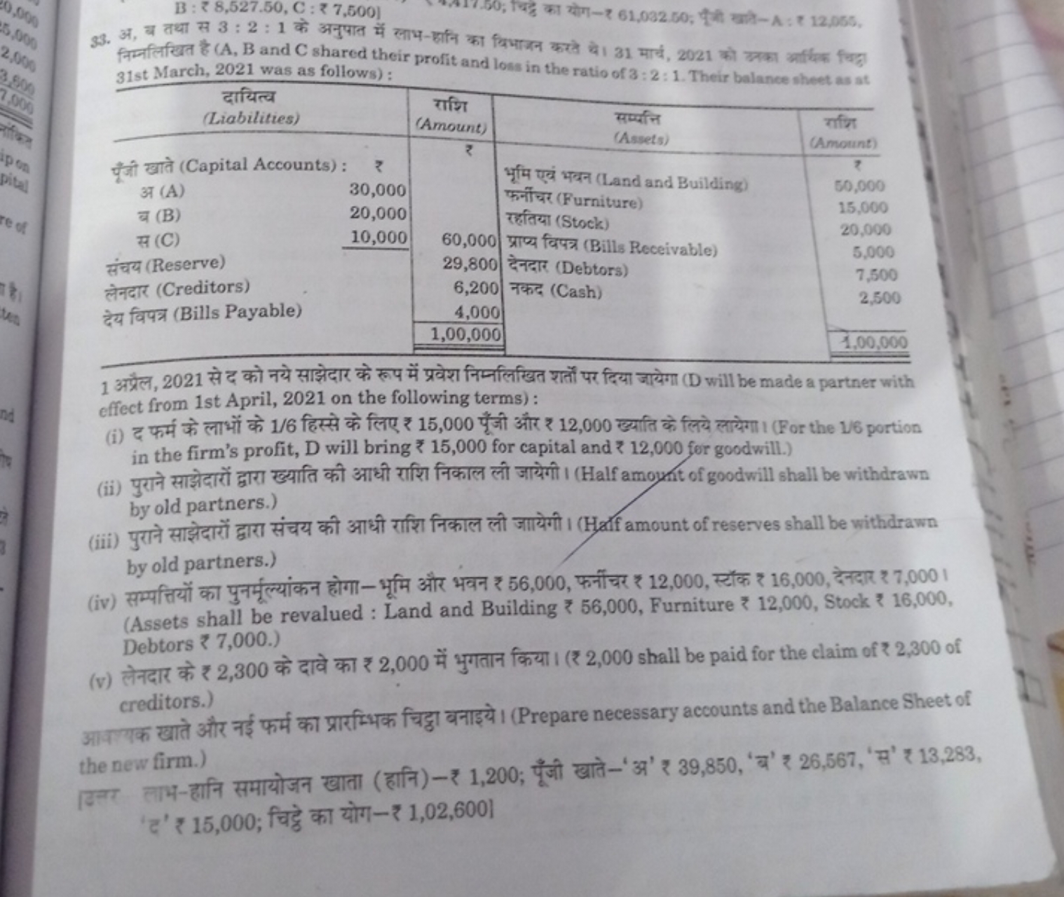 B : ₹ 8,527.50, C : ₹ 7,500]
33. अ, ब तथा स 3:2:1 के अनुपात में साभ-हा