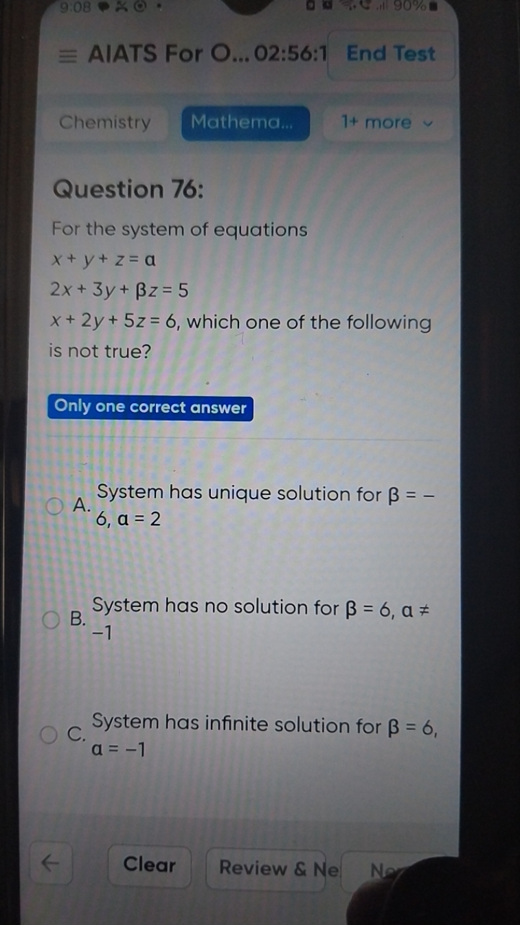 三 AIATS For O... 02:56:1 End Test
Chemistry
Mathema,
1+ more

Question