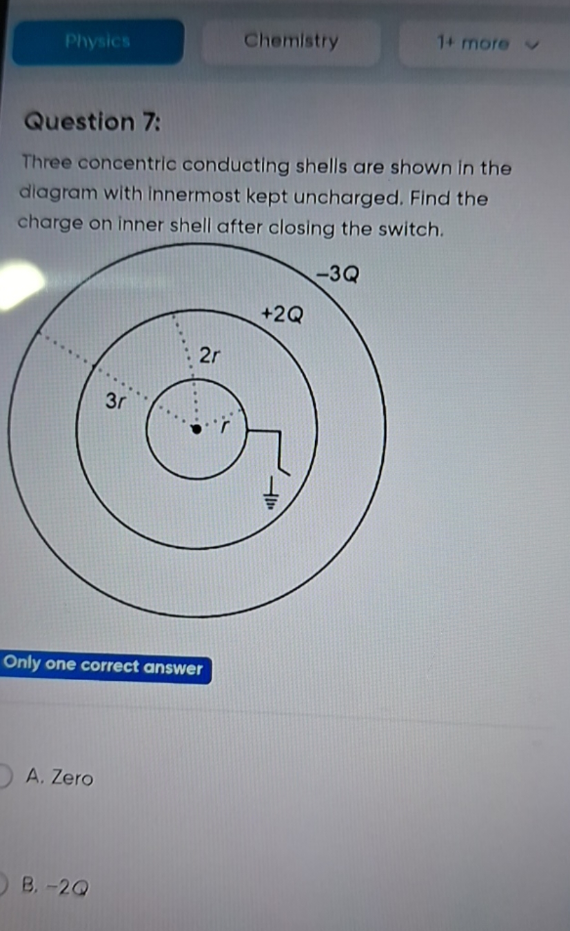 Physics
Chemistry
1+ more
Question 7:
Three concentric conducting shel