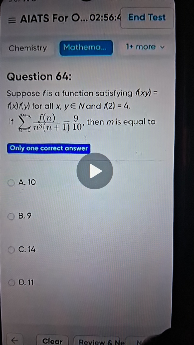 AIATS For O... 02:56:4 End Test
Chemistry
Mathema...
1+ more

Question