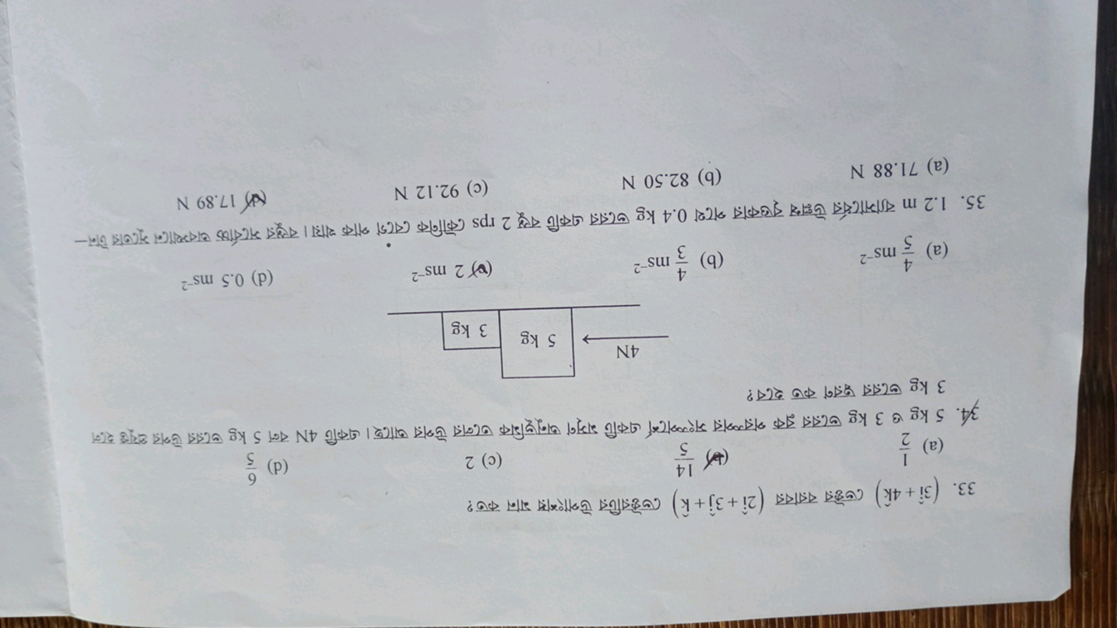 33. (3i^+4k^) डেক্টর বরাবর (2i^+3j^​+k^) ভেক্টরটির উপাংশার মান কত?
(a)