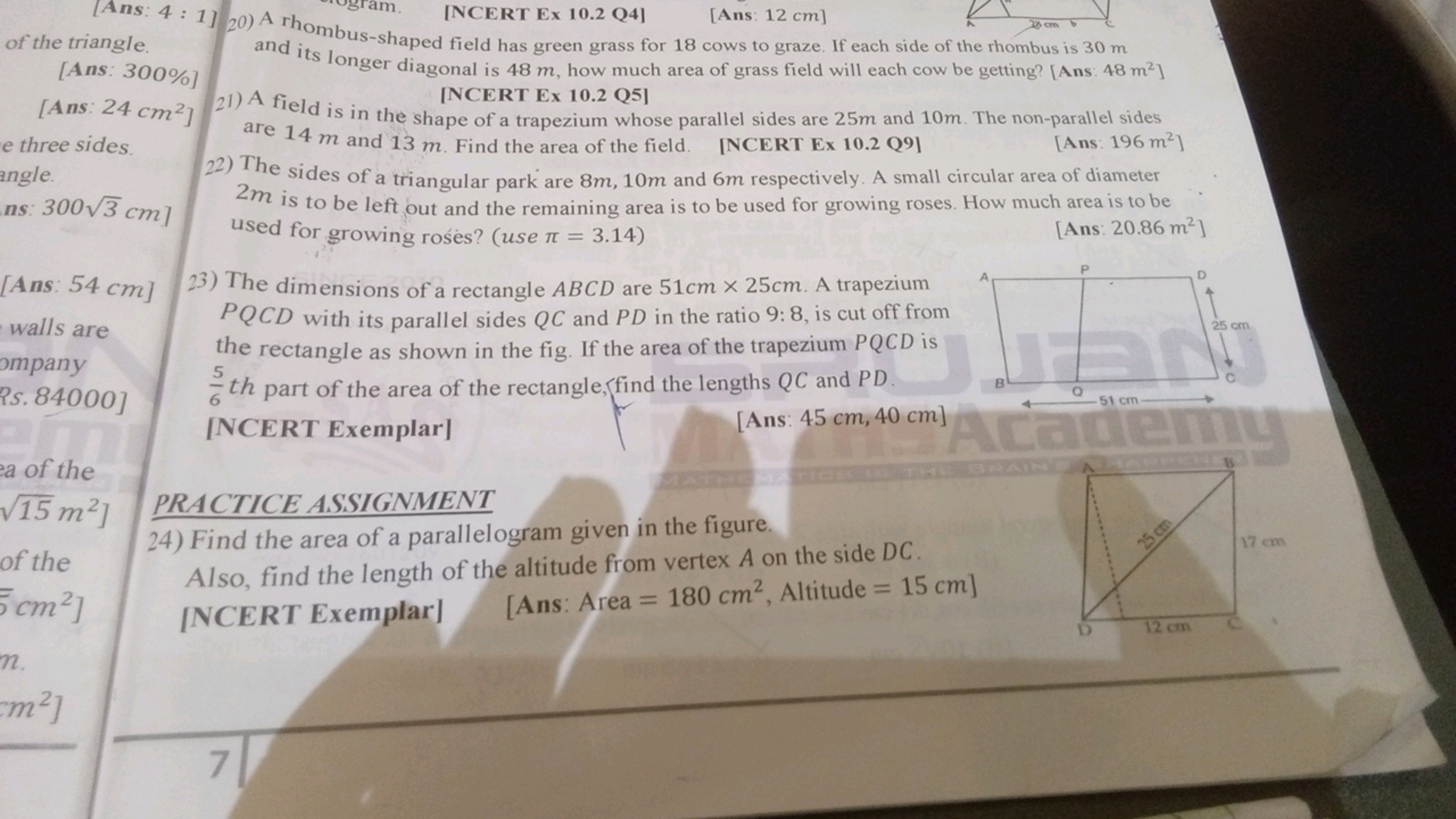 [NCERT Ex 10.2 Q4]
[Ans: 12 cm ] of the triangle. and its loms-shaped 