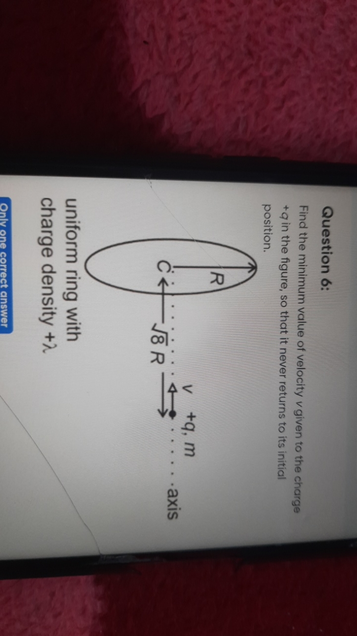 Question 6:
Find the minimum value of velocity v given to the charge +