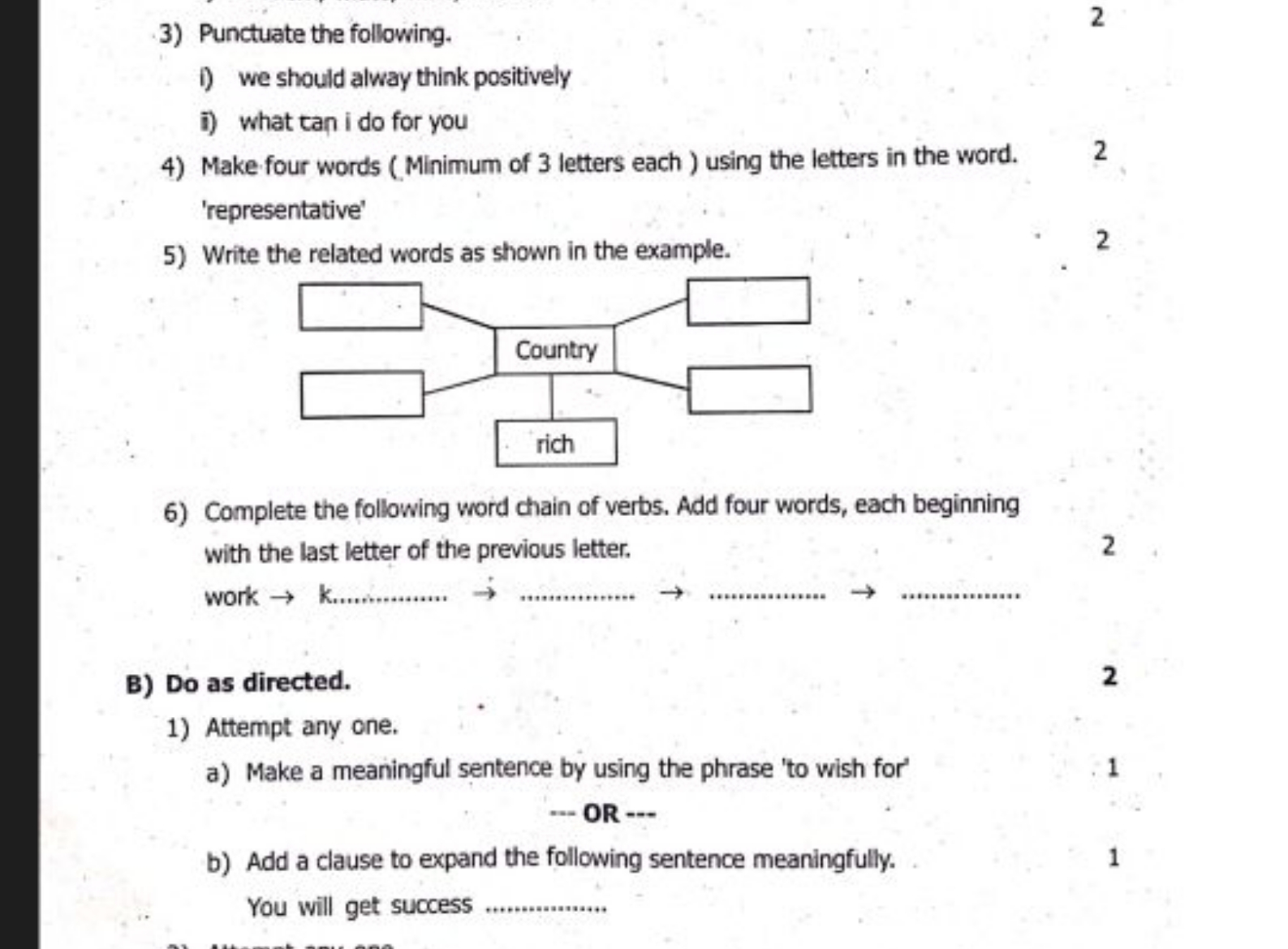 3) Punctuate the following.
2
I) we should alway think positively
i) w