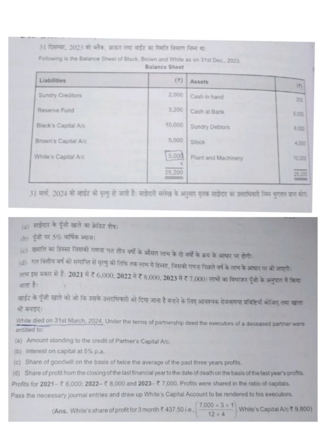 31 दिसम्बर, 2023 को सेक, त्राऊन तथा वाईंट का स्थिति विवरण निम्न था;
Fo