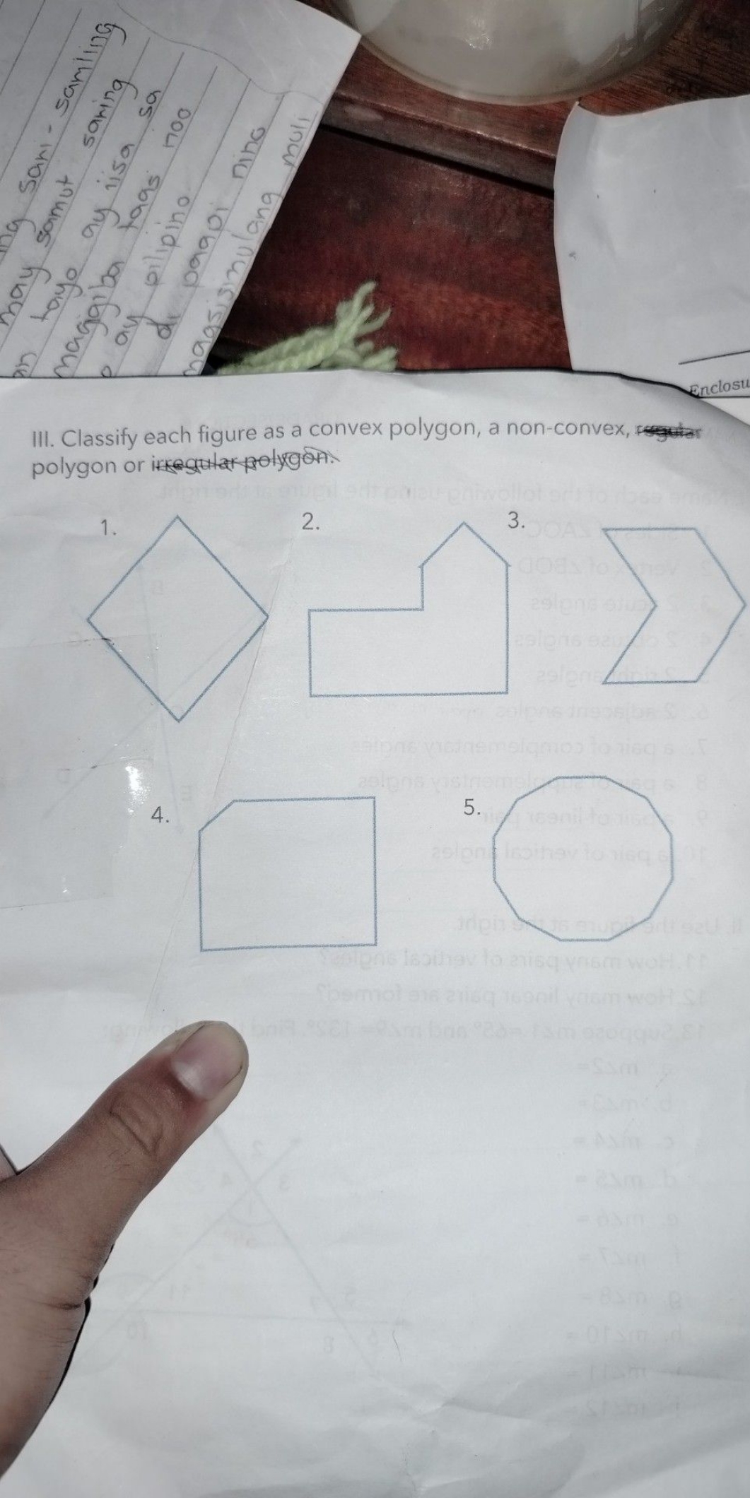 III. Classify each figure as a convex polygon, a non-convex, polygon o