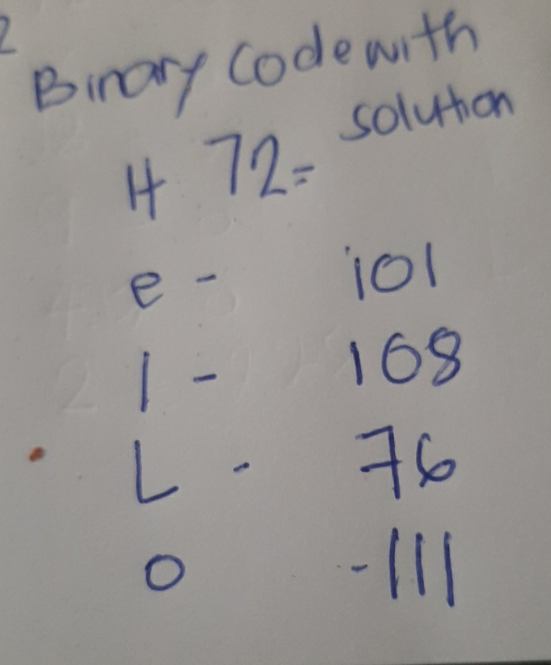 Binary code with H 72= solution
e−1−L−0​10110876−111​