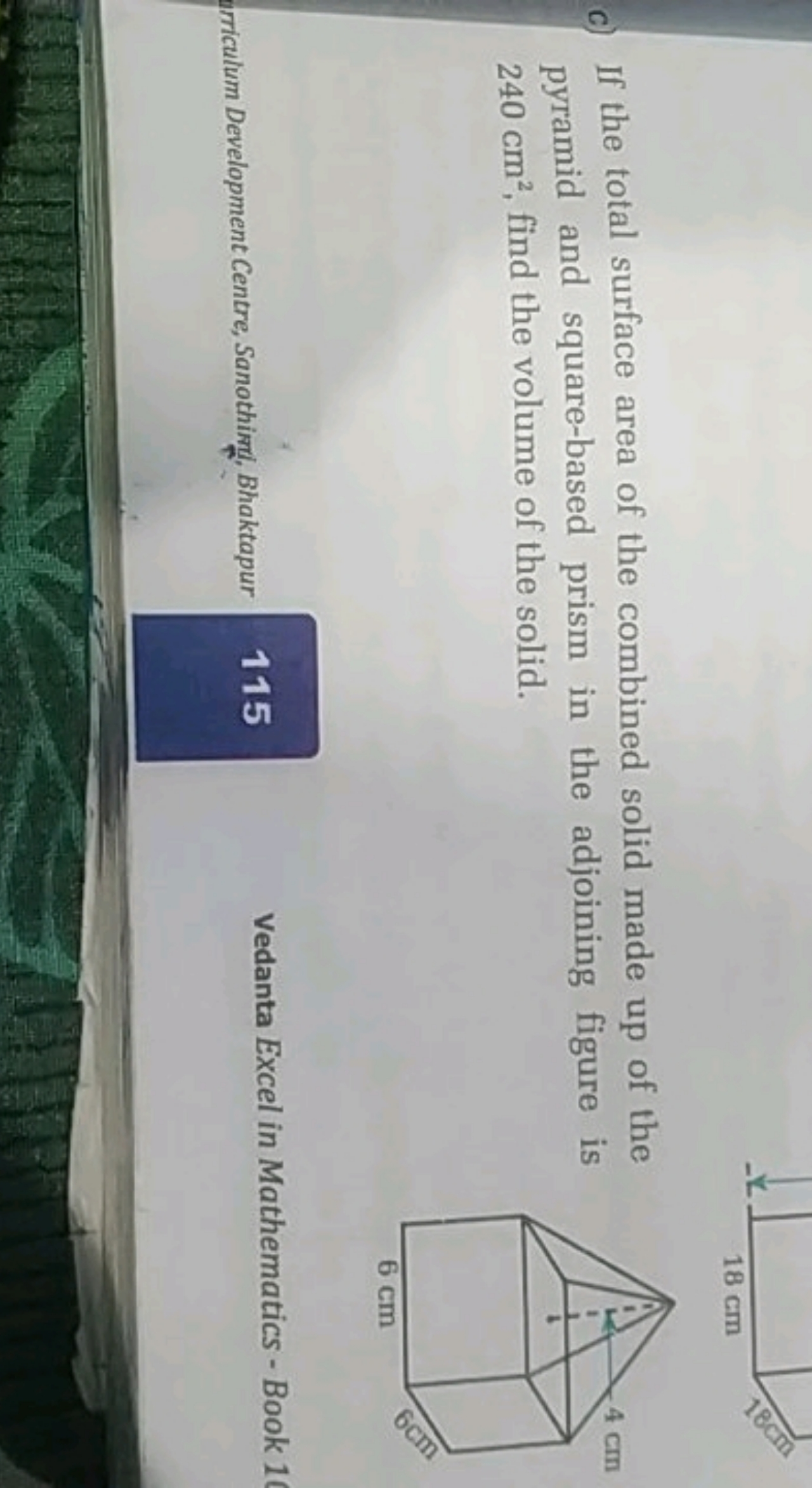 c) If the total surface area of the combined solid made up of the pyra