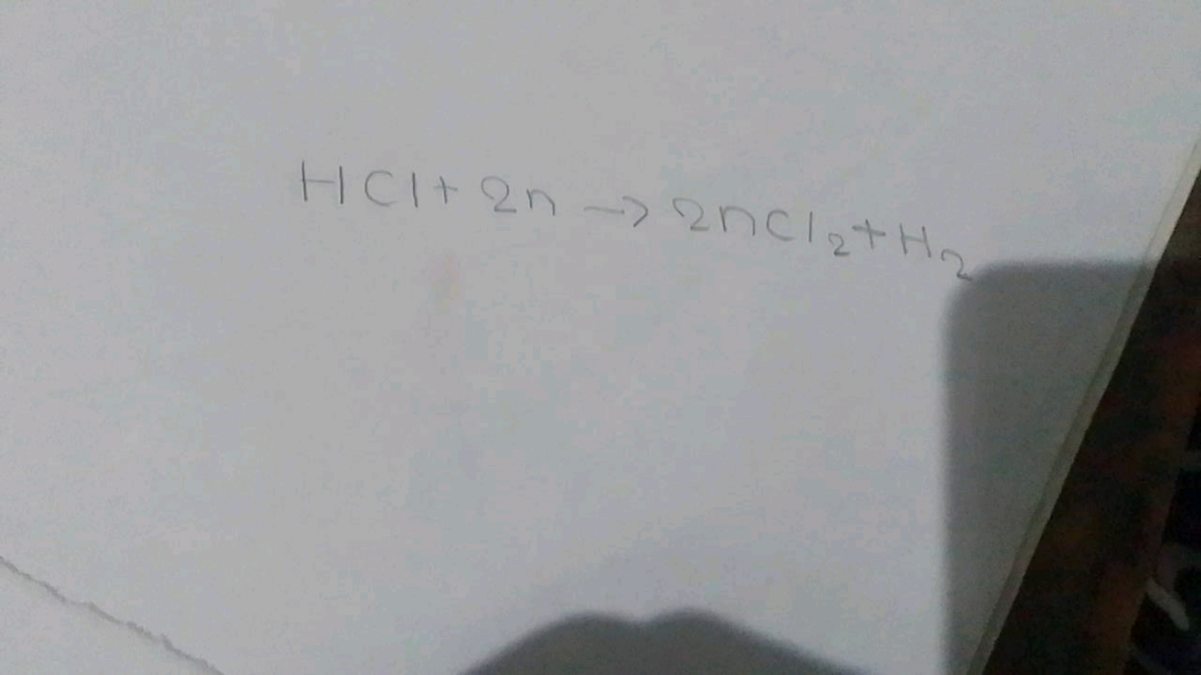 HCl+2n→ZnCl2​+H3​