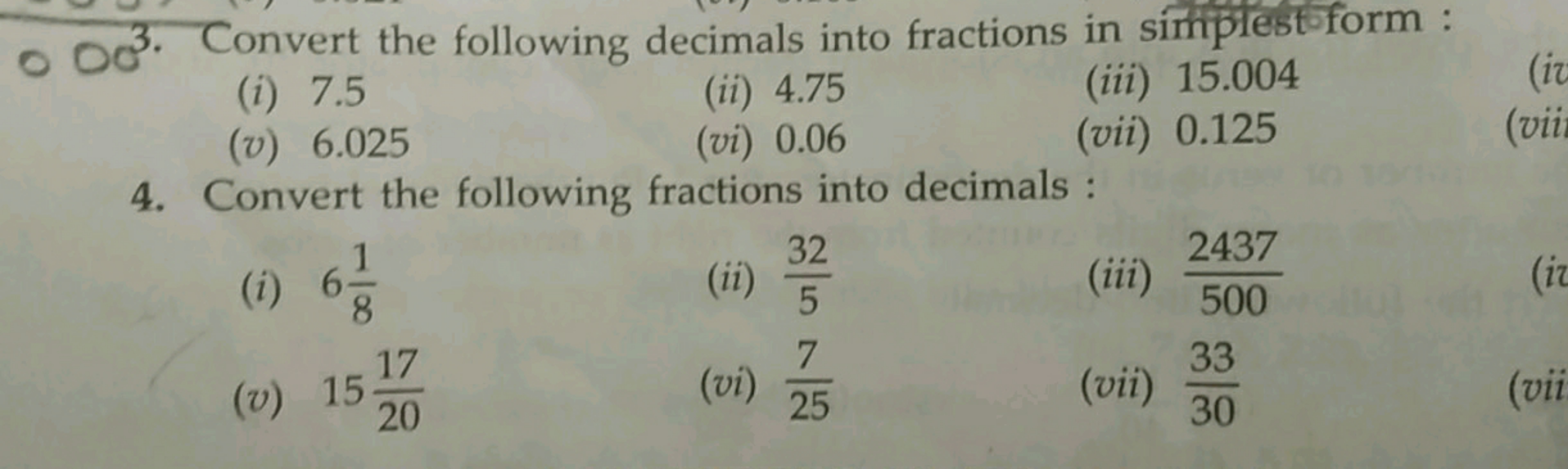 3. Convert the following decimals into fractions in simplestoform :
(i