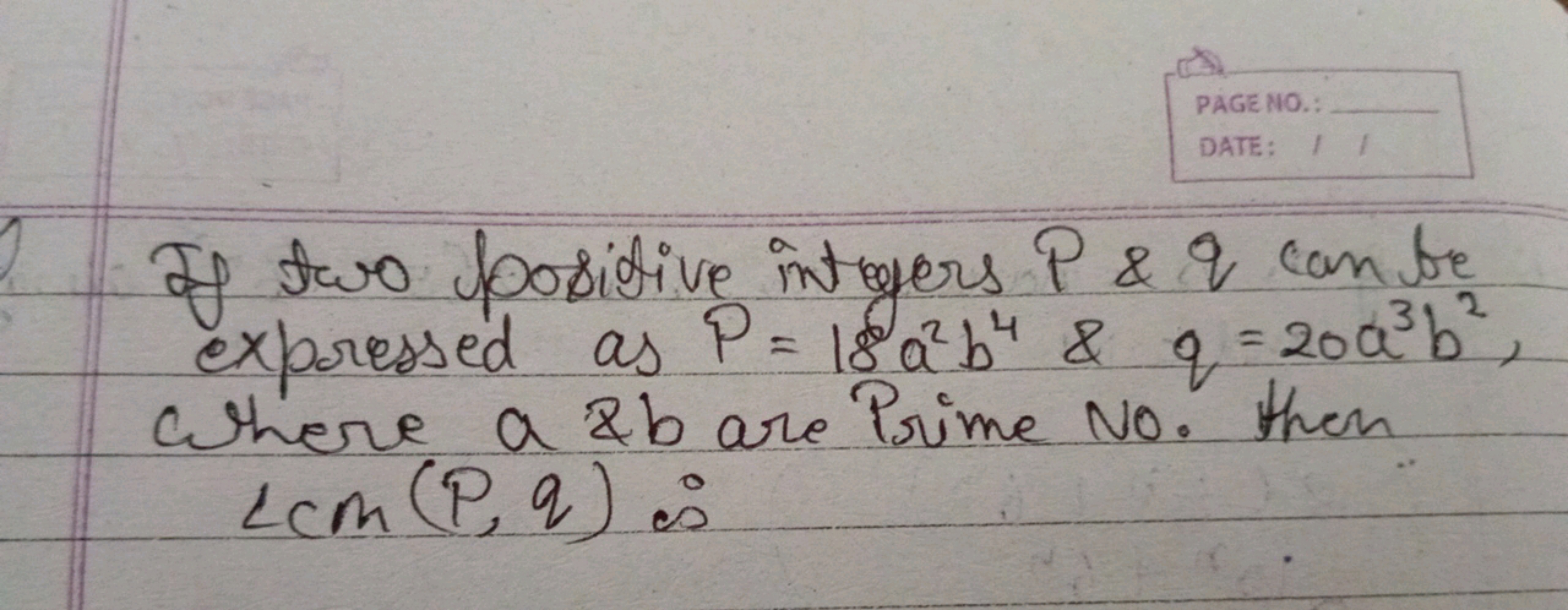 I
PAGE NO.:
DATE: / I
32
If two positive integers P & & can be
express