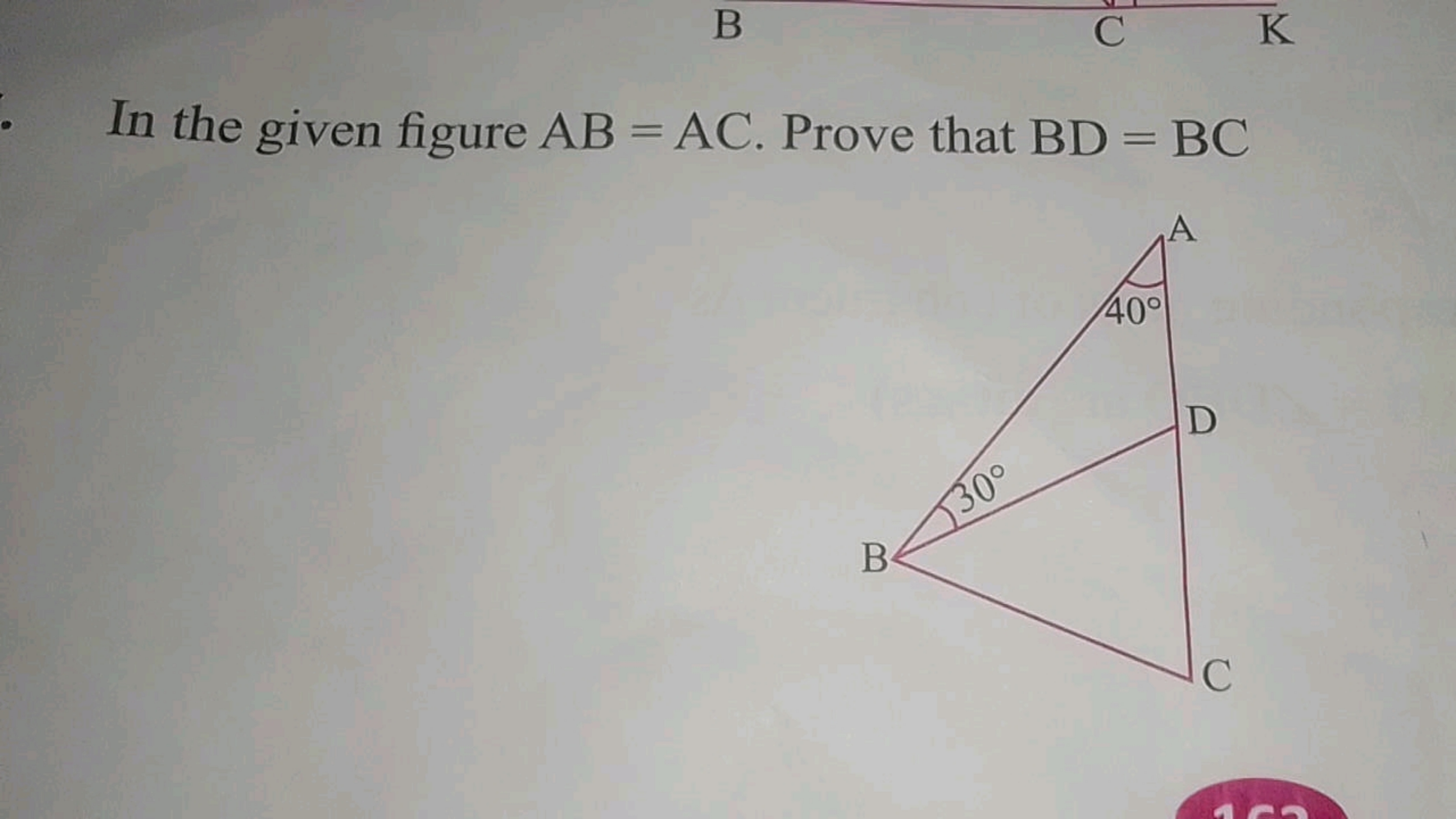 In the given figure AB=AC. Prove that BD=BC