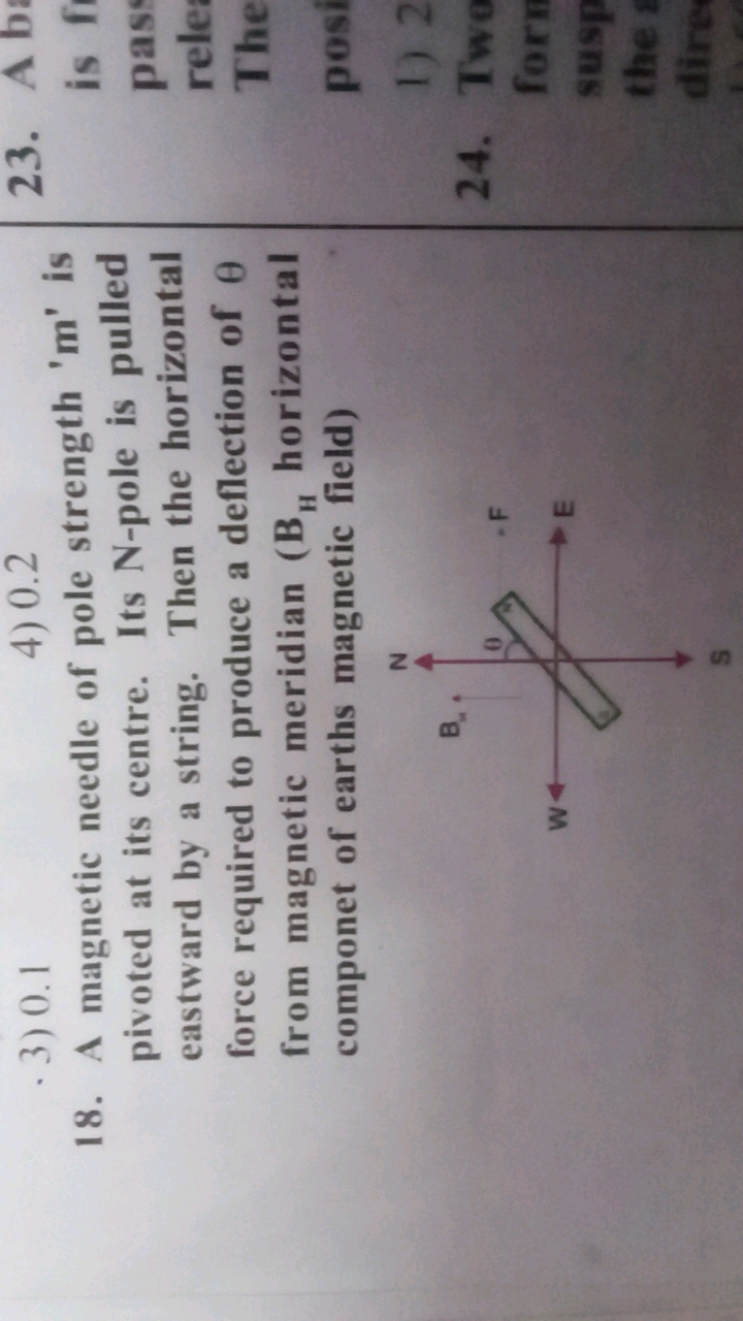 3) 0.1
4) 0.2
18. A magnetic needle of pole strength ' m ' is pivoted 