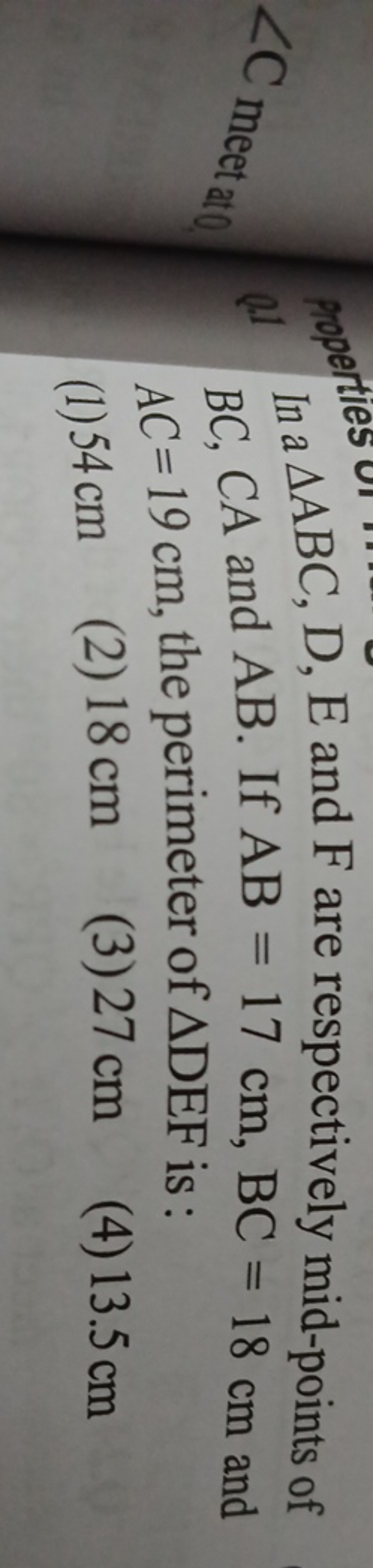 In a △ABC,D,E and F are respectively mid-points of BC,CA and AB. If AB