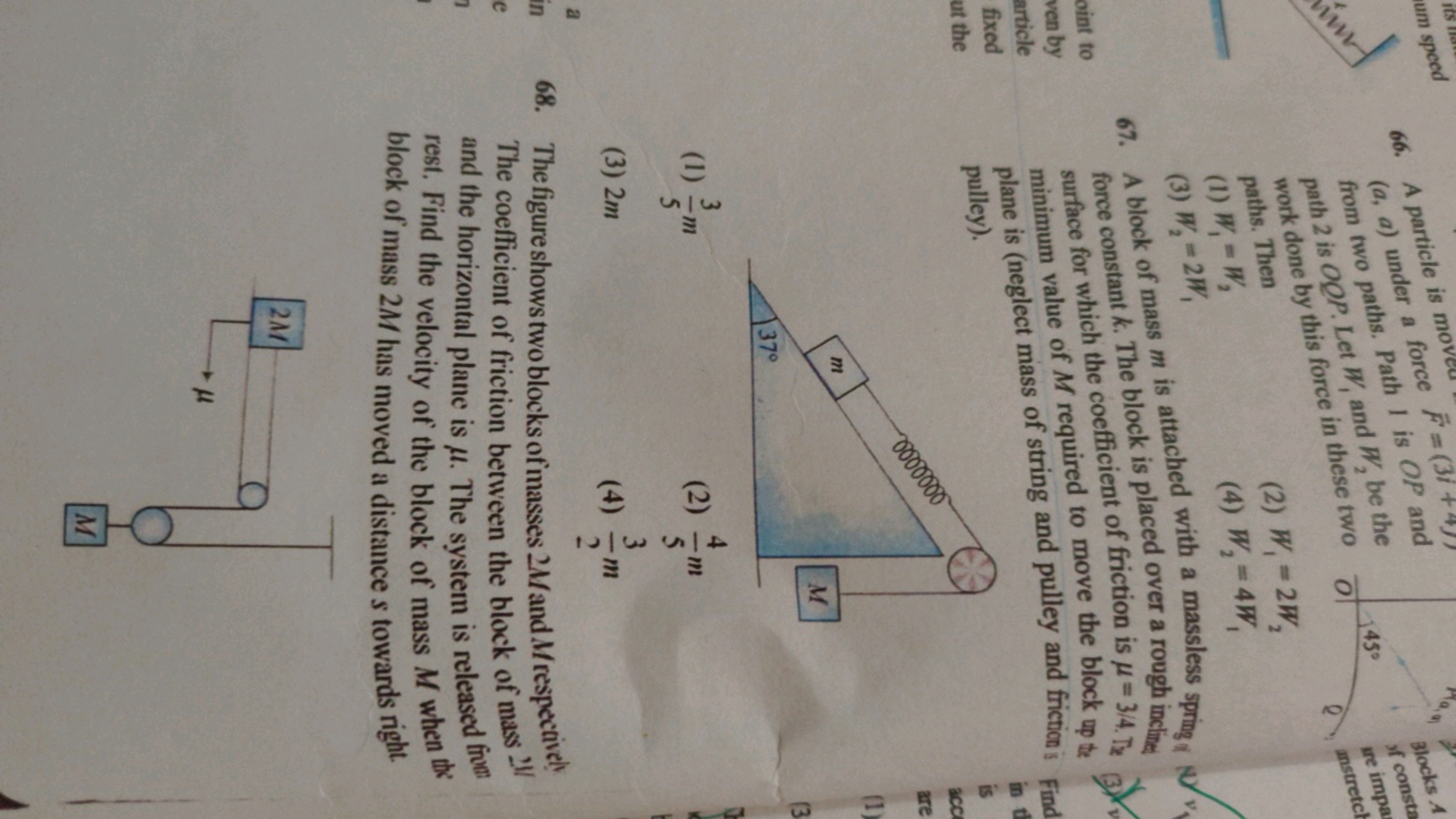 66. A particle is move (a,a) under a force from two paths. Path I is O