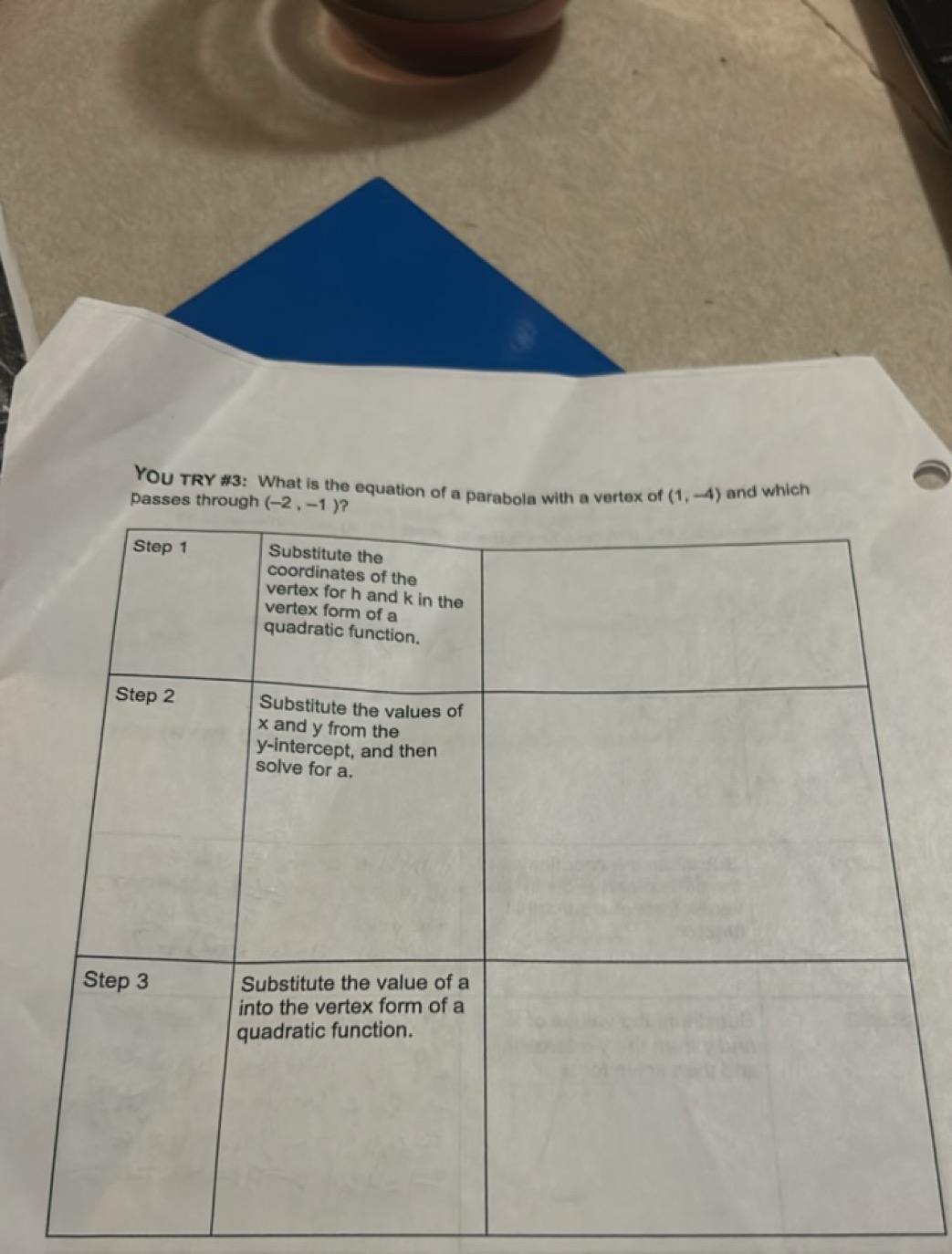 YOU TRY \#3: What is the equation of a parabola with a vertex of (1,−4
