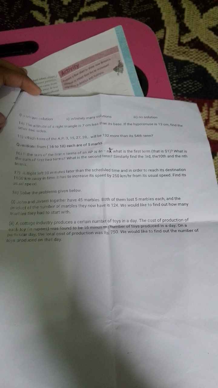 9). 1 antalion rolution
ii) infinitely many solutions
ii) no solution 