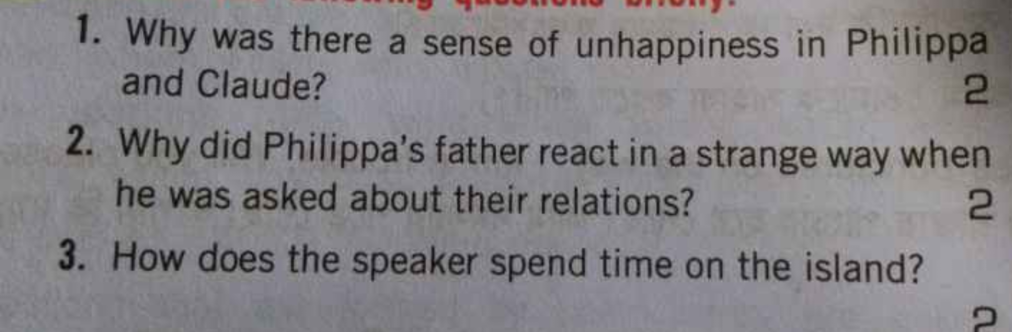 1. Why was there a sense of unhappiness in Philippa and Claude?
2. Why