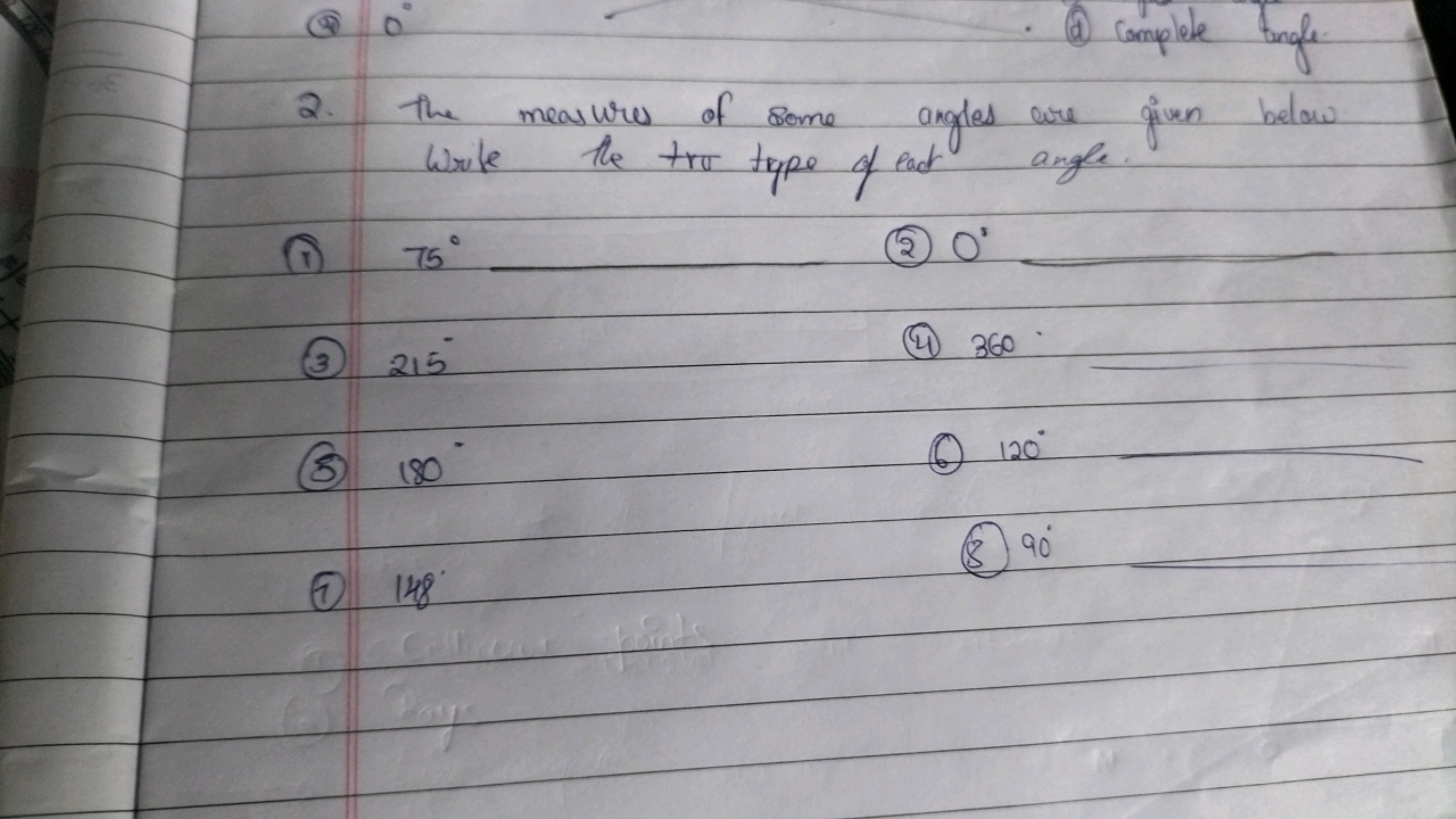 2. The measures of some angles are given below Write the tro type of e