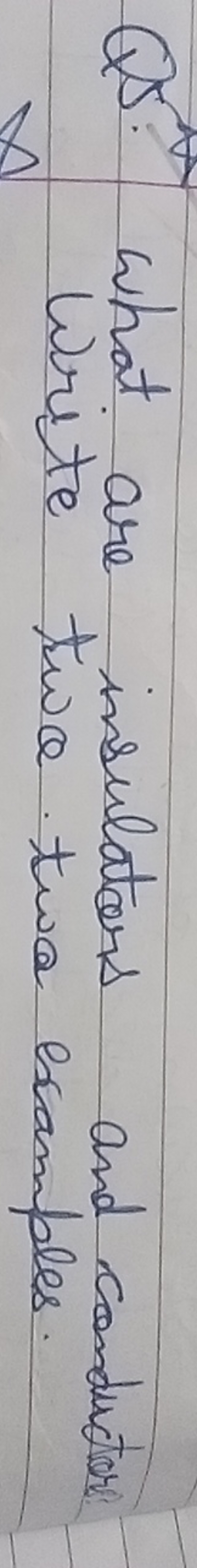 Q5: What are insulators and conductor Write twa twa examples.