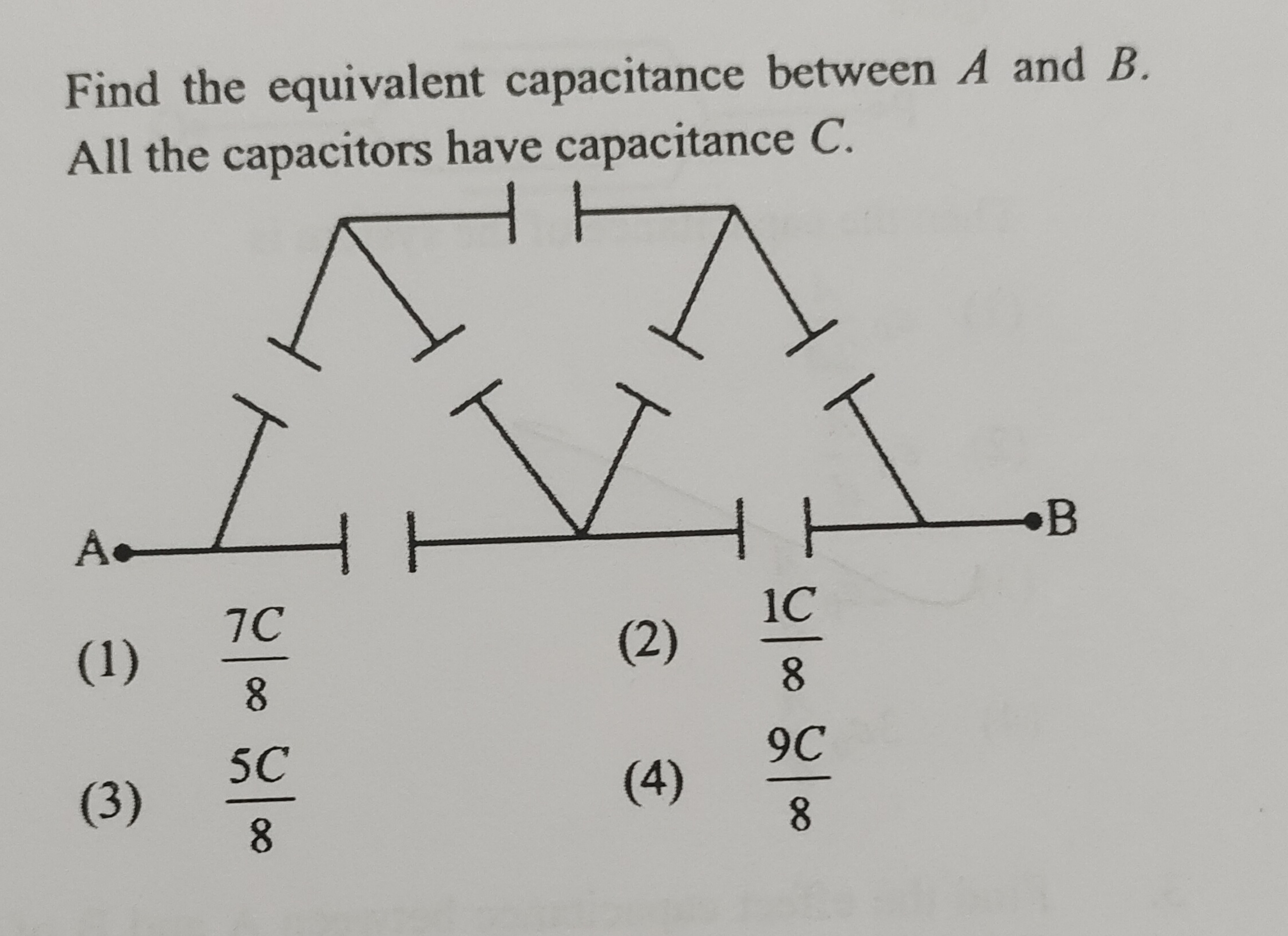 Find the equivalent capacitance between A and B.
All the capacitors ha