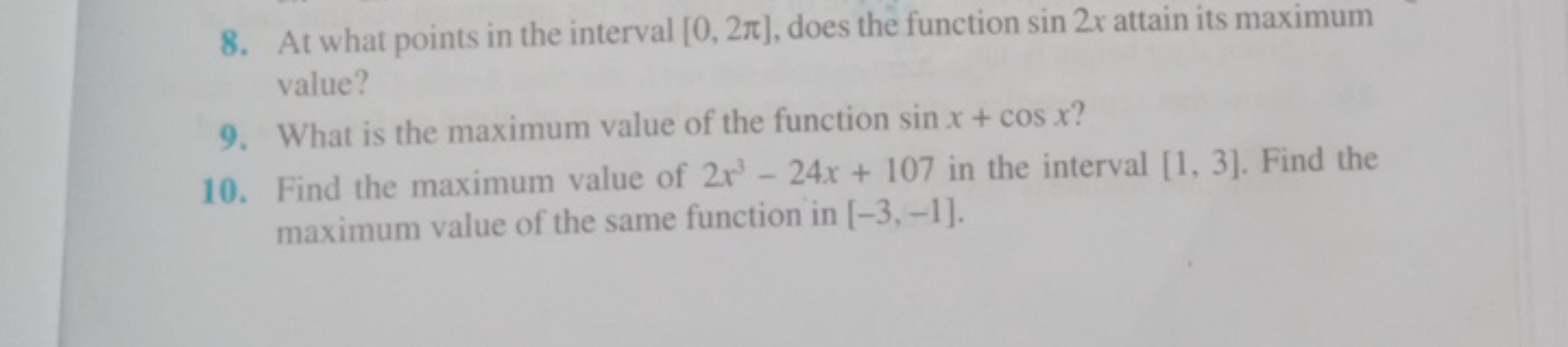 8. At what points in the interval [0,2π], does the function sin2x atta