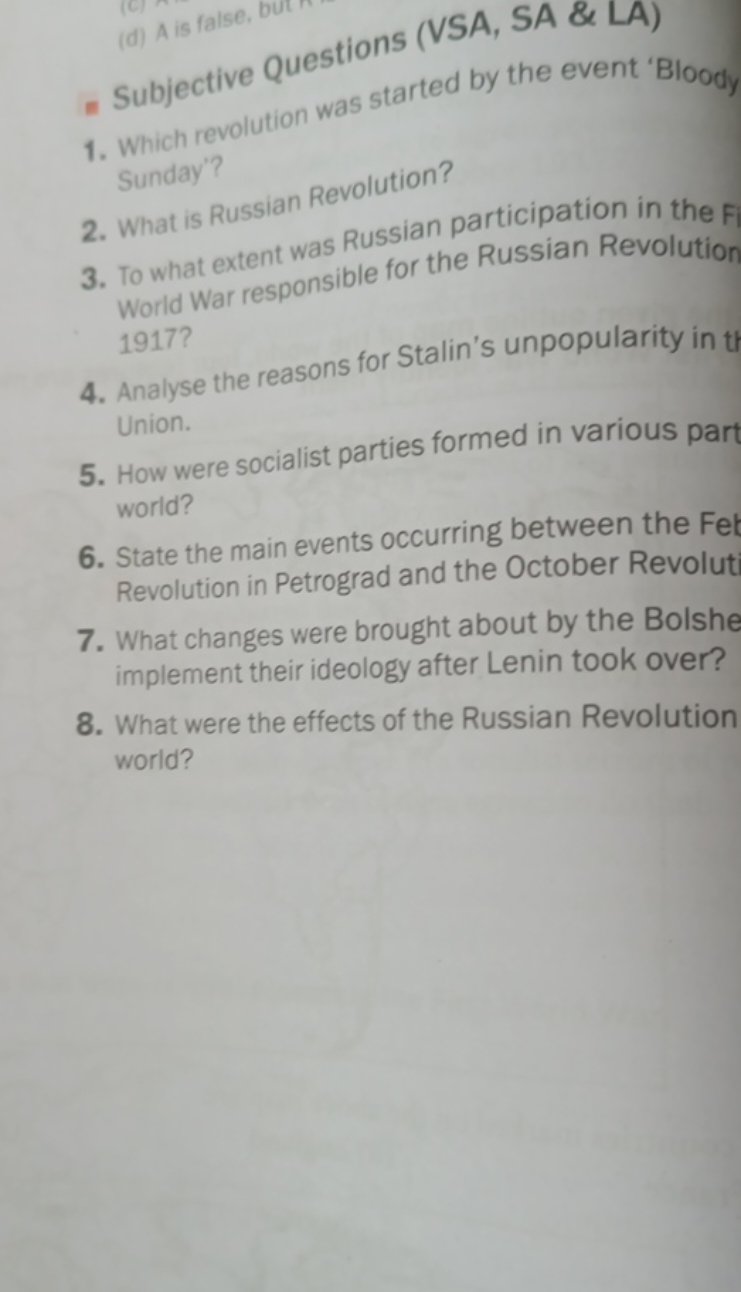 1. Which revolution was started by the event 'Bloody Sunday'?
2. What 