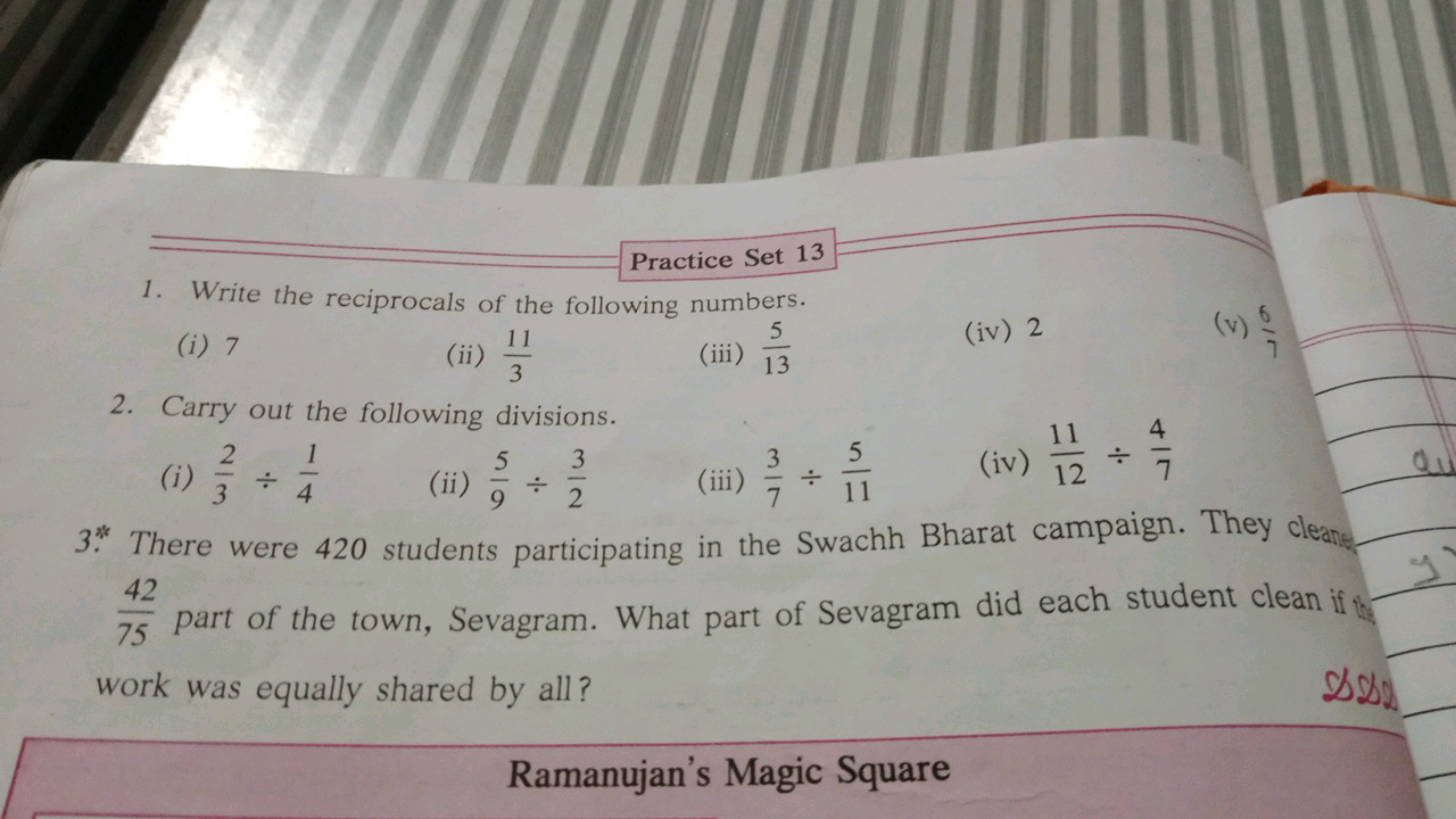 Practice Set 13
1. Write the reciprocals of the following numbers.
(i)