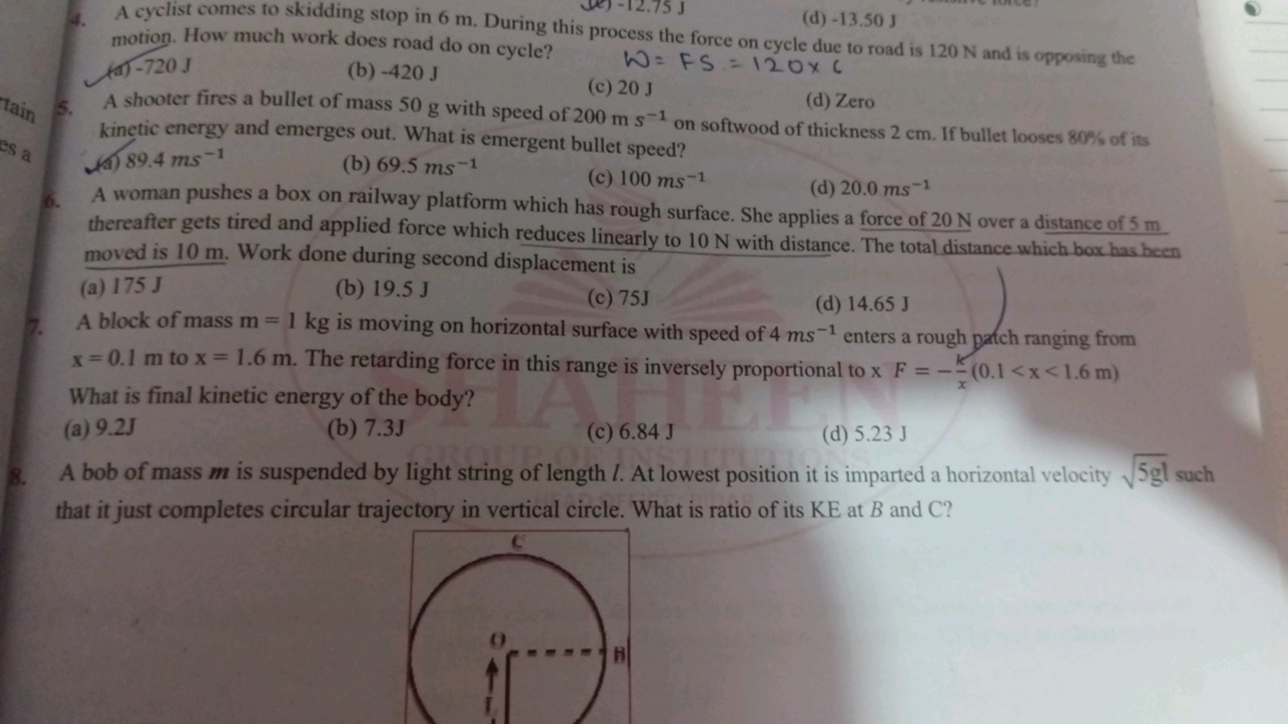 4. A cyclist comes to skidding stop in 6 m . During this proc motion. 