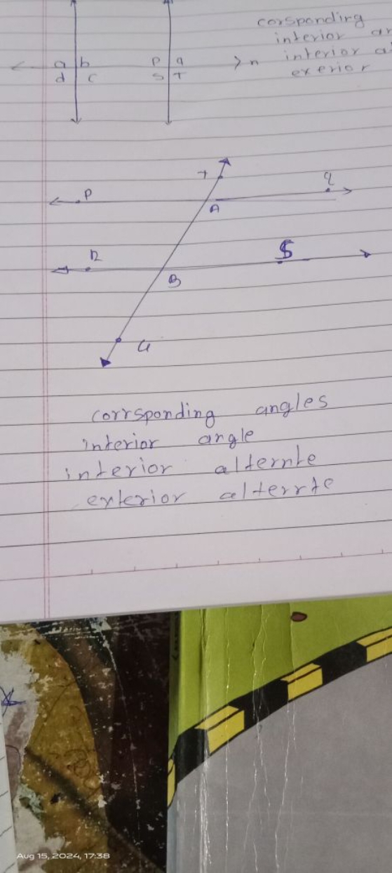 
corresponding angles interior angle
interior
alternte exterior alterr