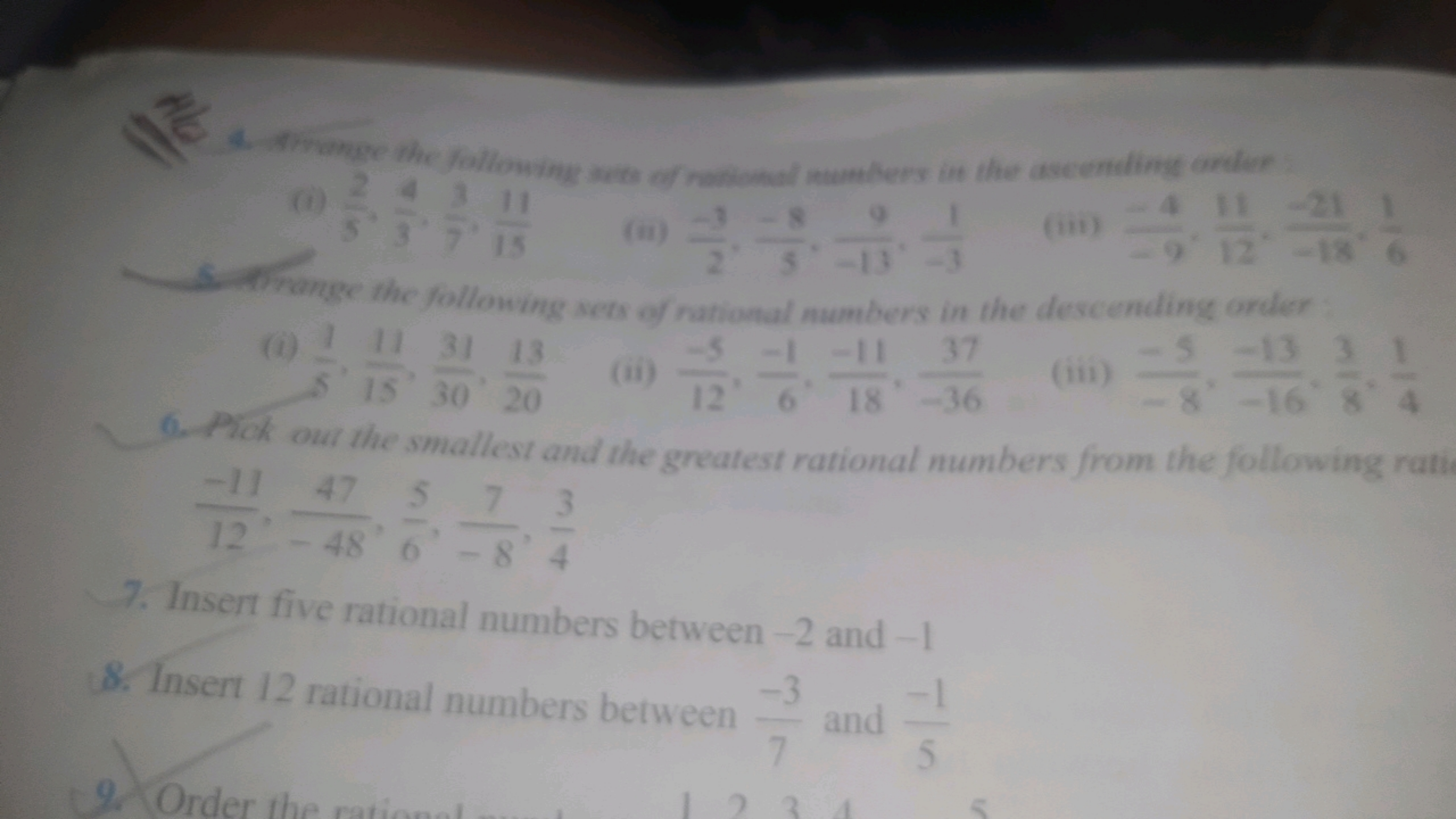 4. Arwange the following wits of rabiotal numbers it the ascendings om